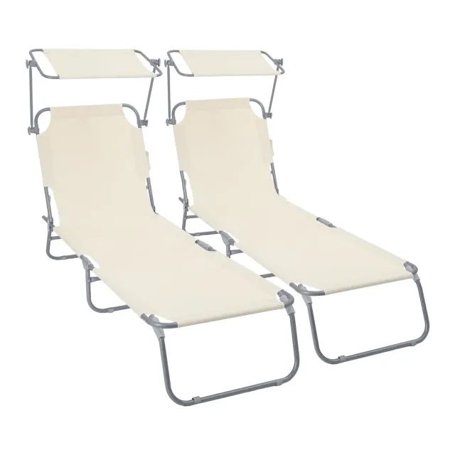 VOUNOT lettino prendisole beige 2 pezzi parasole orientabile