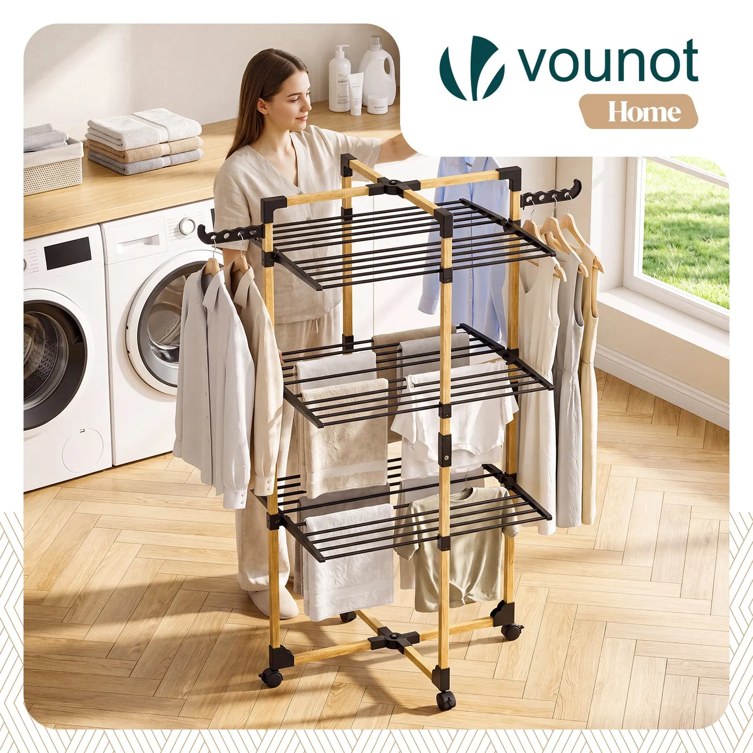 VOUNOT Stendibiancheria verticale 3 livelli nero 99x69 cm