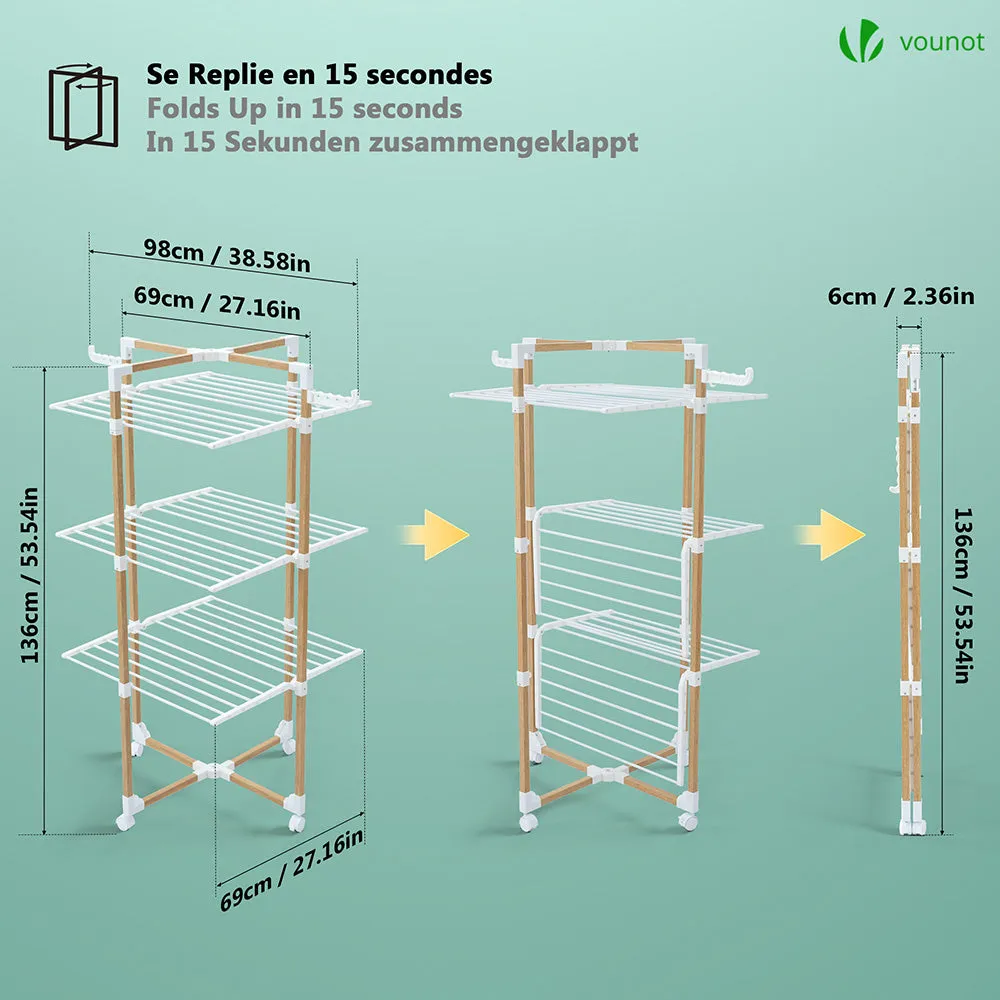 VOUNOT stendibiancheria torre 3 piani bianco 25 m