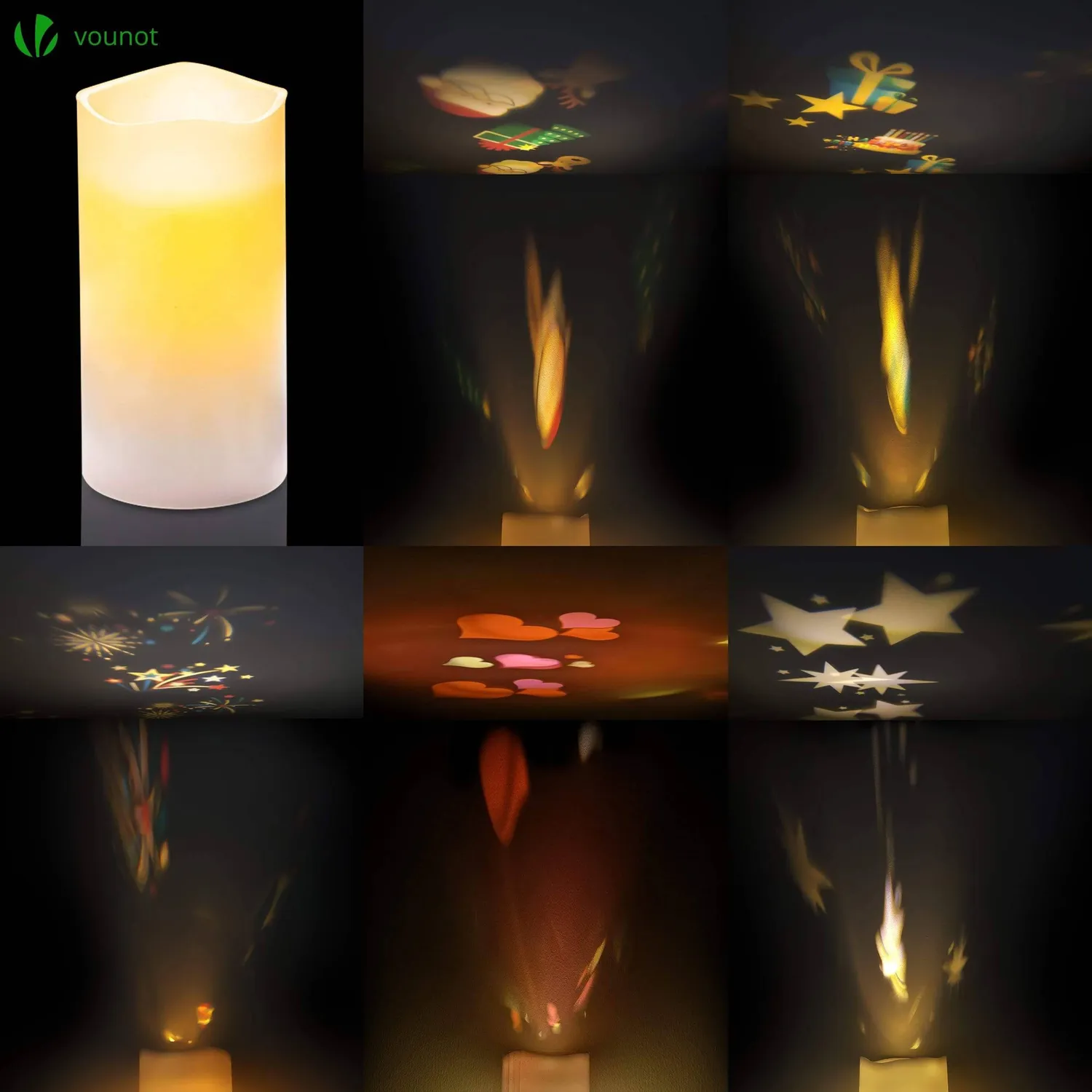 VOUNOT Candela LED proiezione immagini cera 7x14cm