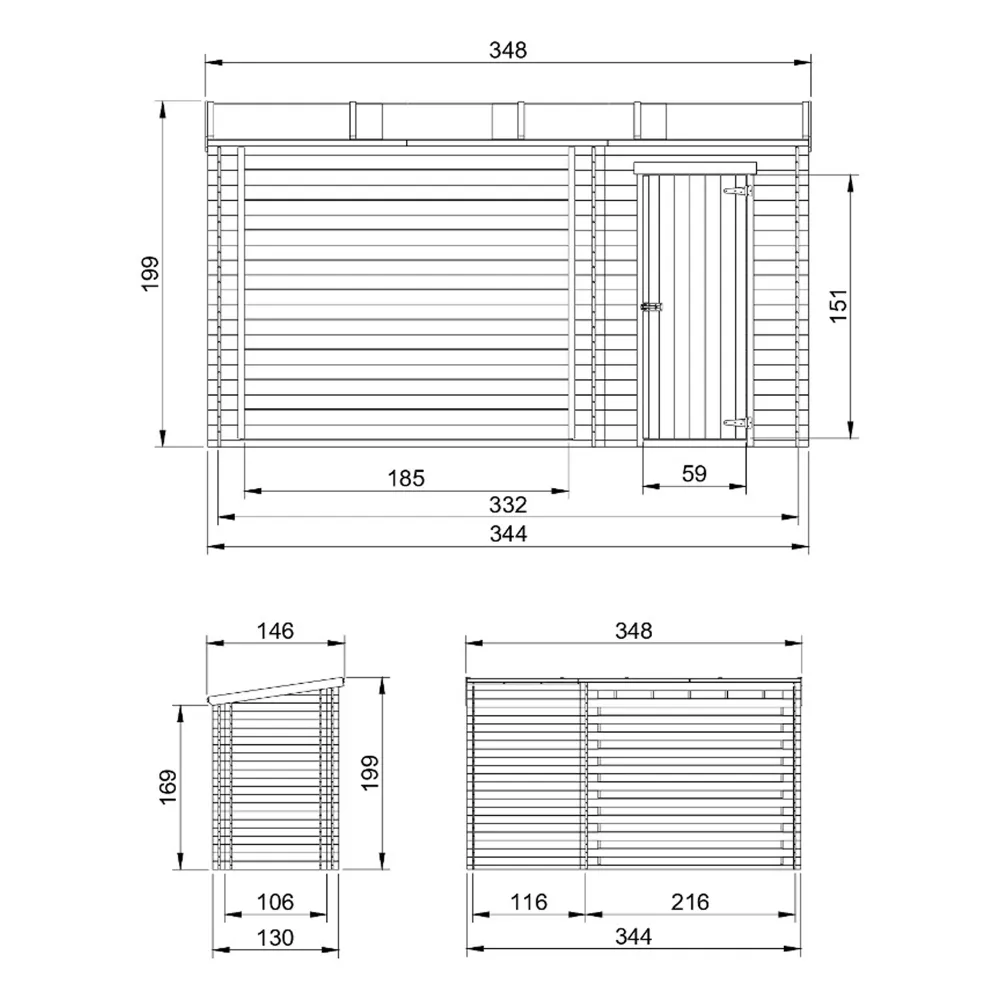 Timbela M205 Tettoia Legna 344x130 cm Tetto Bituminoso