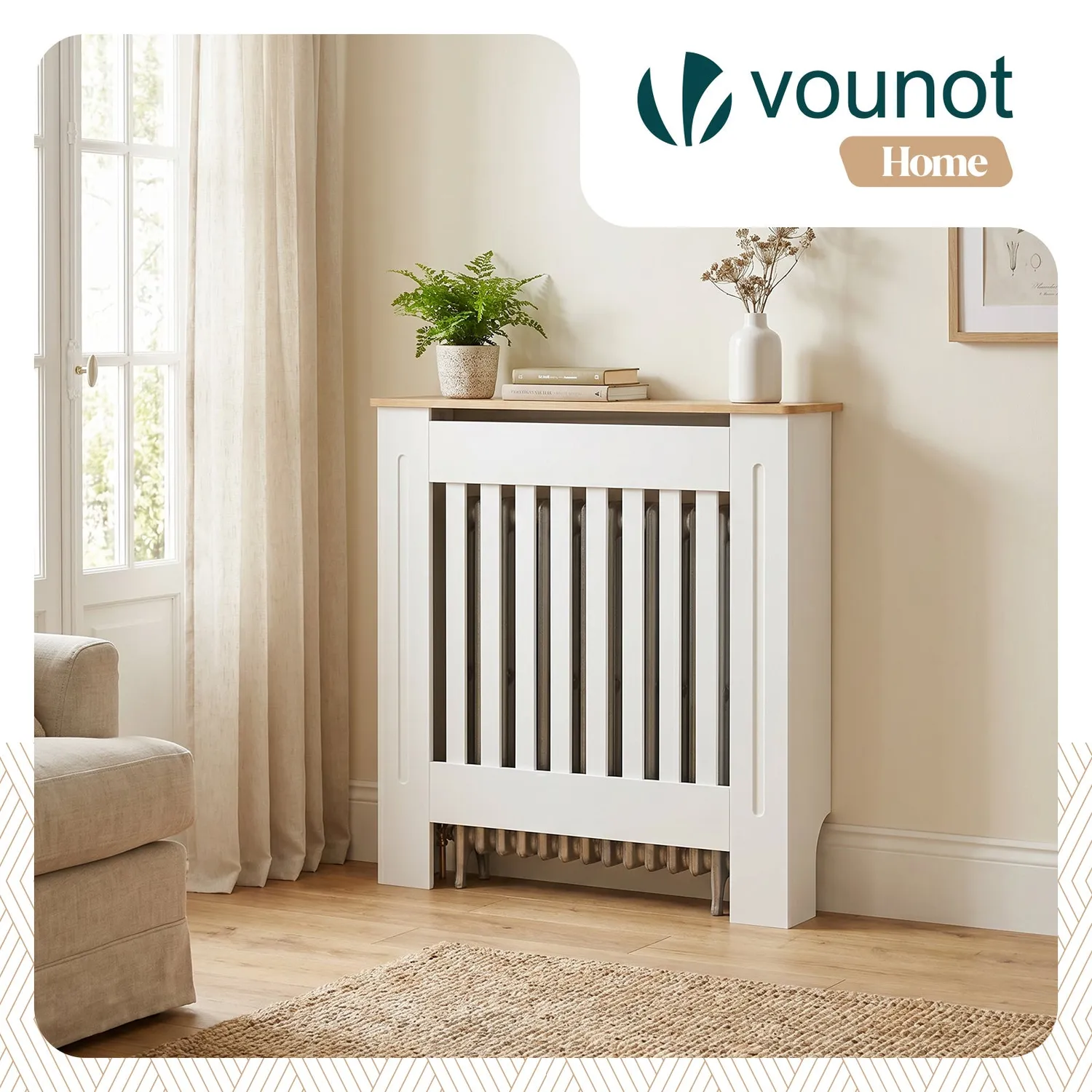 VOUNOT copricaloriferi MDF 78x19x82 cm bianco rovere