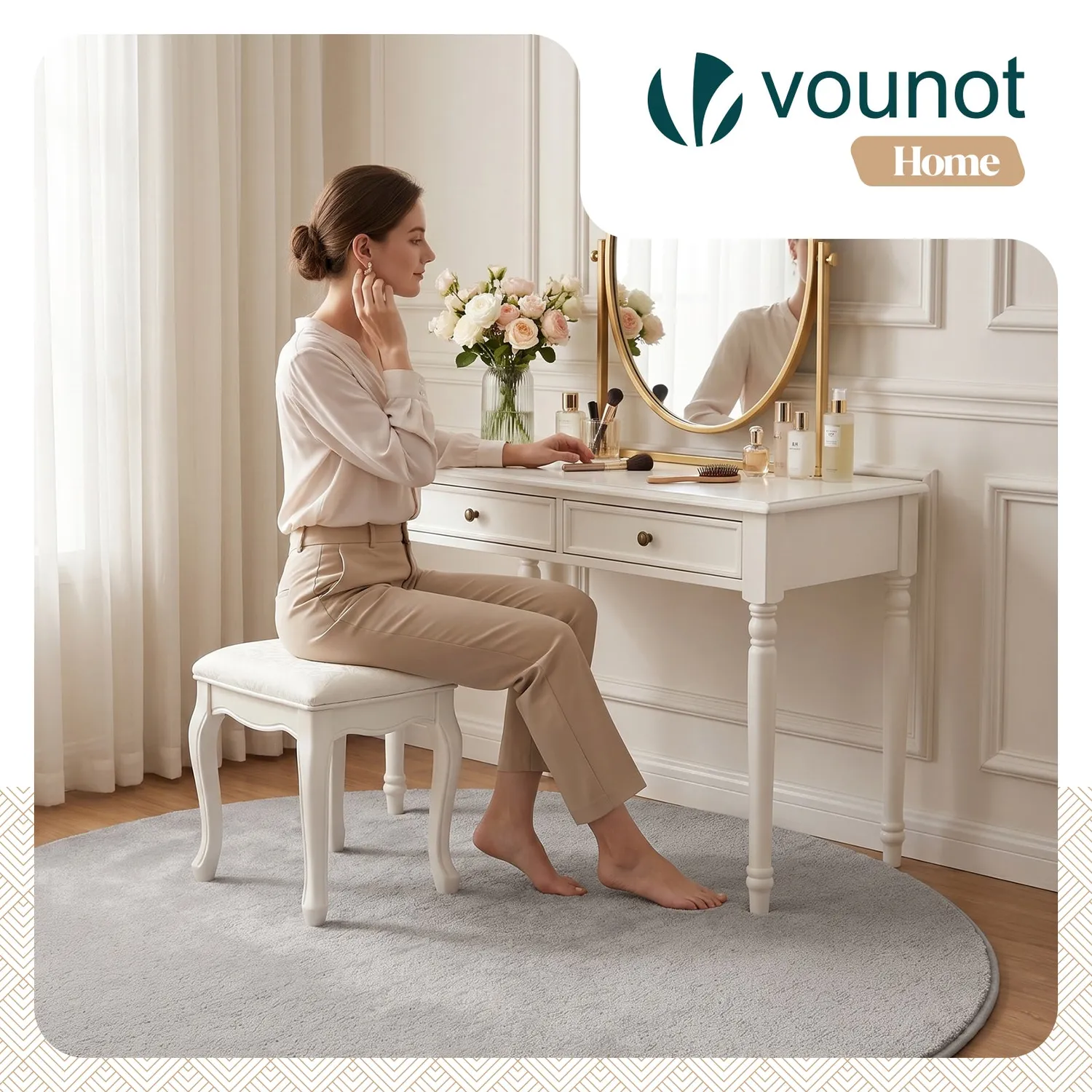 VOUNOT tappeto rotondo soggiorno grigio Ø160 cm pelo corto