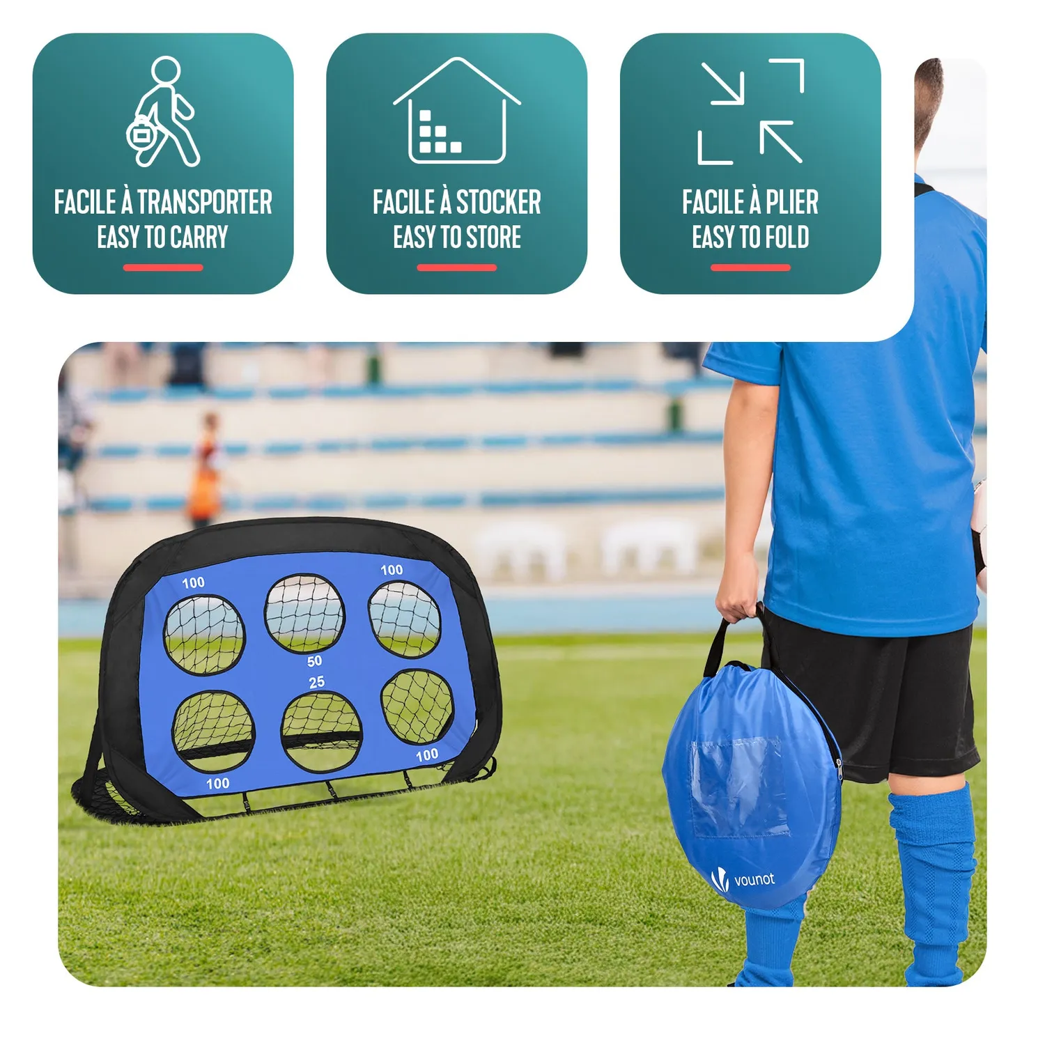 VOUNOT Porte Calcio Pop Up 120x80 cm Nero Set 2 Pezzi