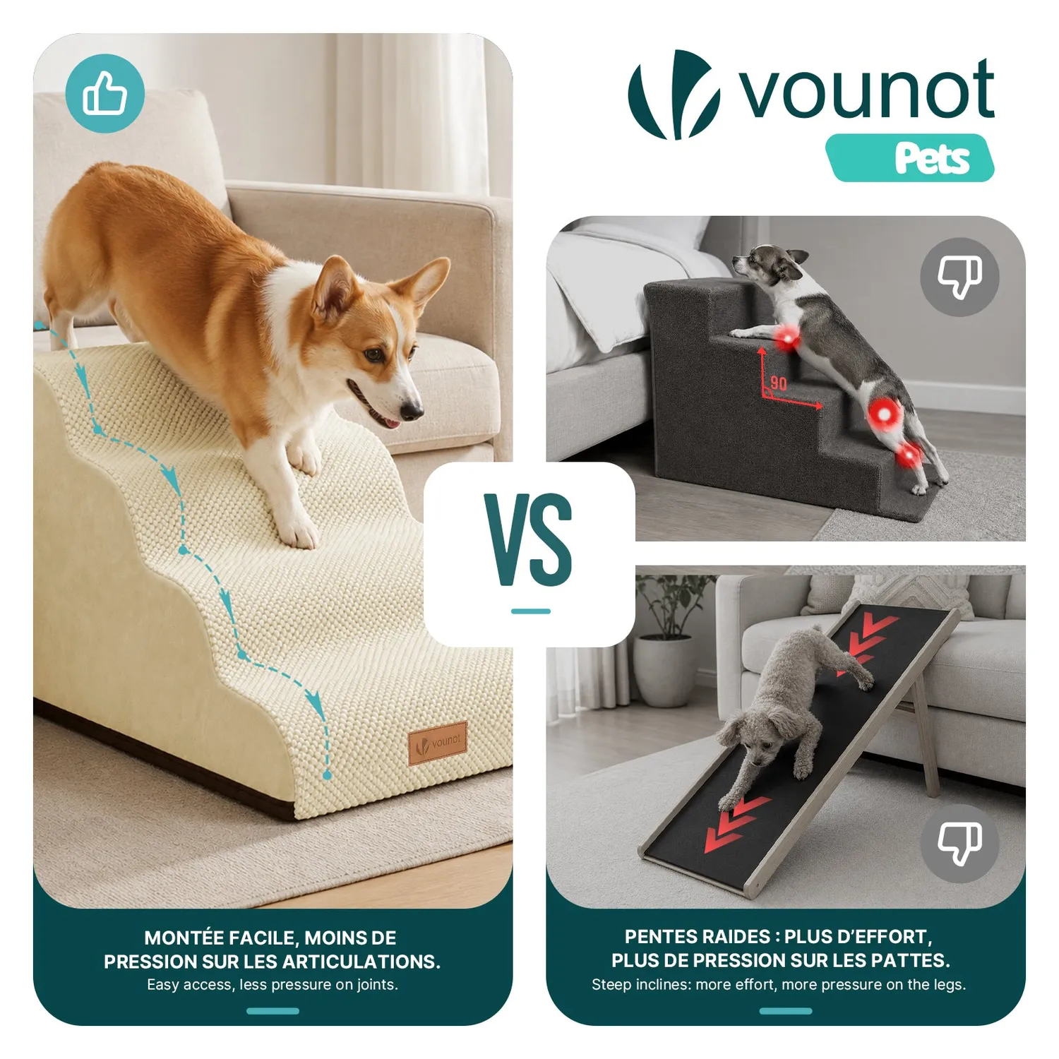 VOUNOT Scala Cane 72x40x50cm Rampa Beige 3 Gradini