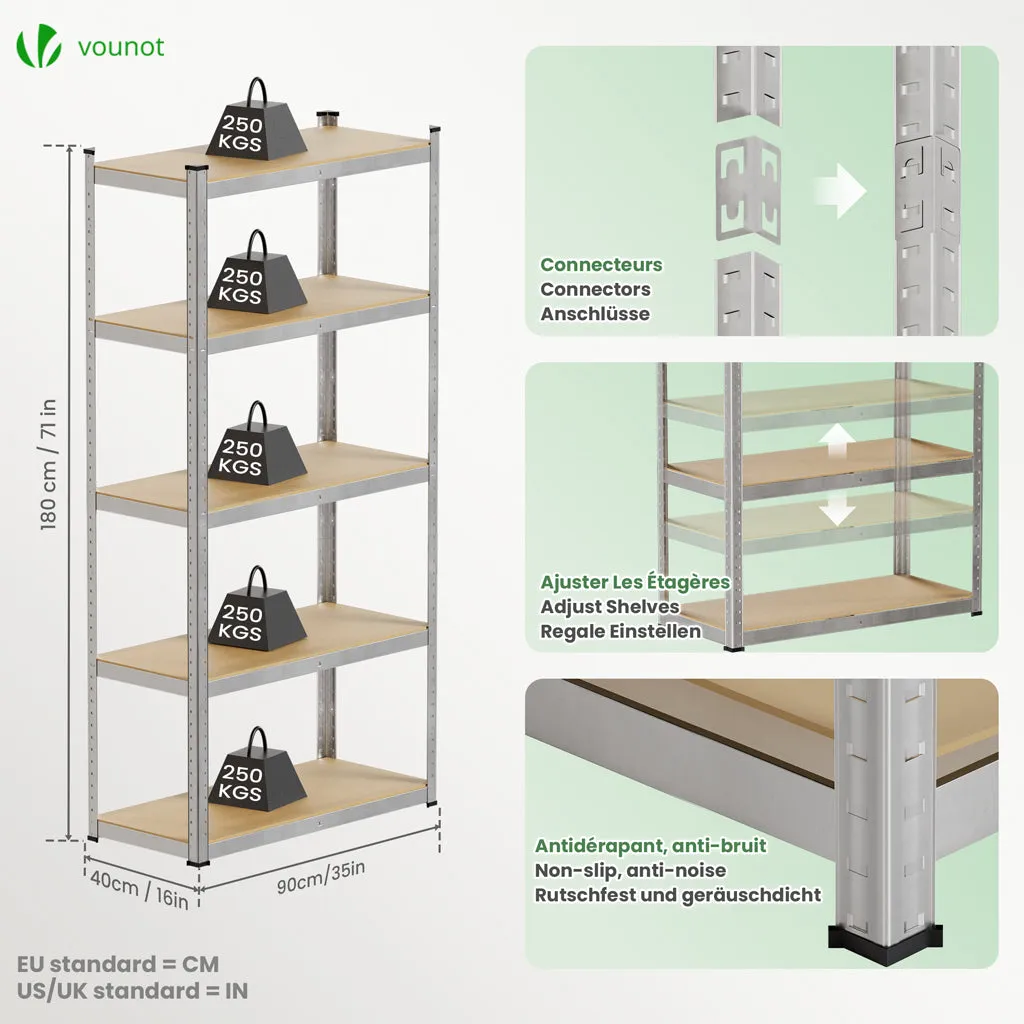 Vounot scaffali metallici 90x40x180 5 ripiani 2 pezzi
