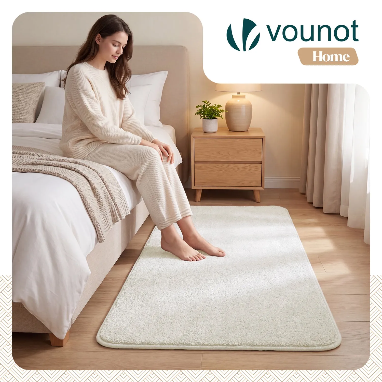Vounot Tappeto Salotto 120x160cm Crema Pelo Raso Antiscivolo