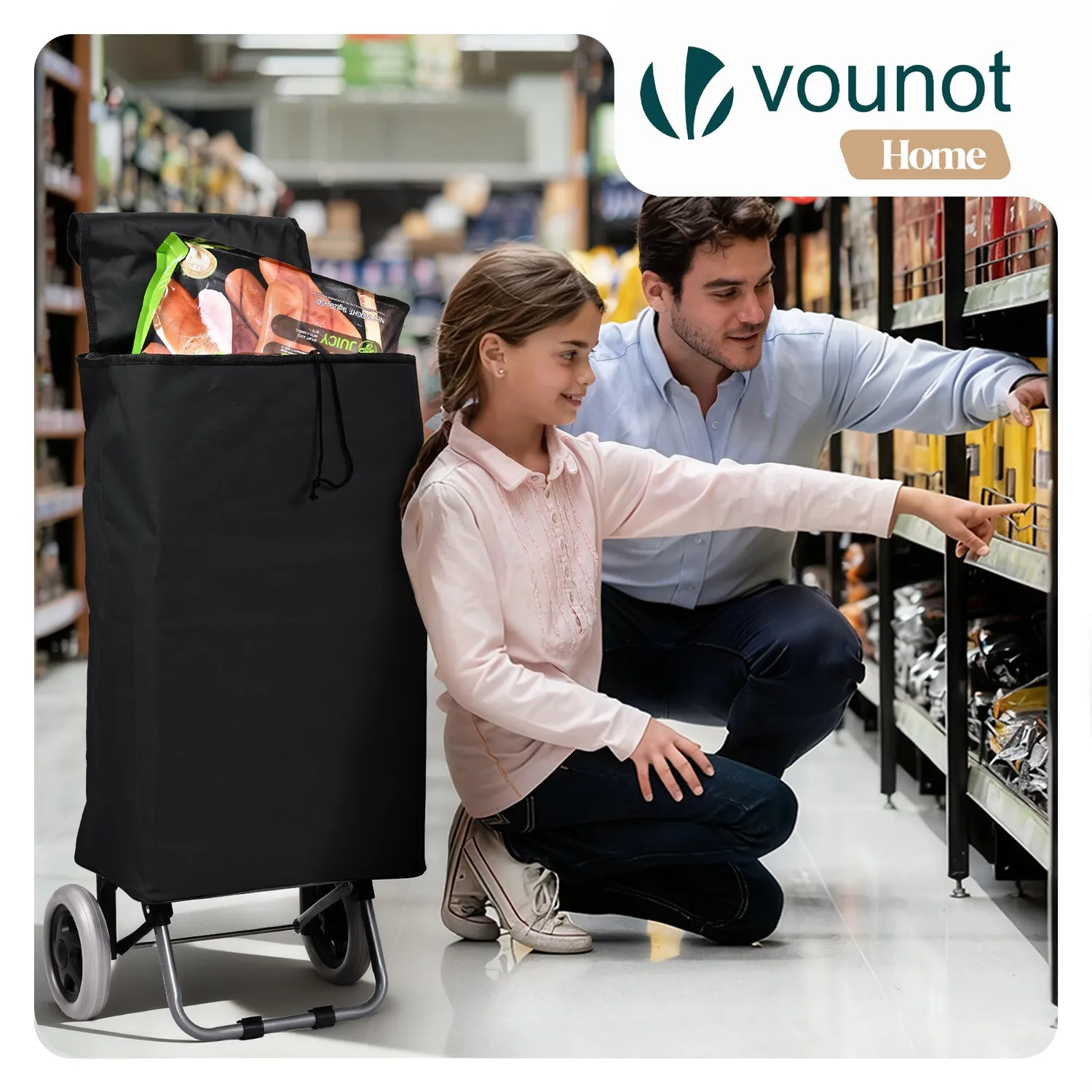 VOUNOT Carrello Spesa 59L Nero 2 Ruote Pieghevole