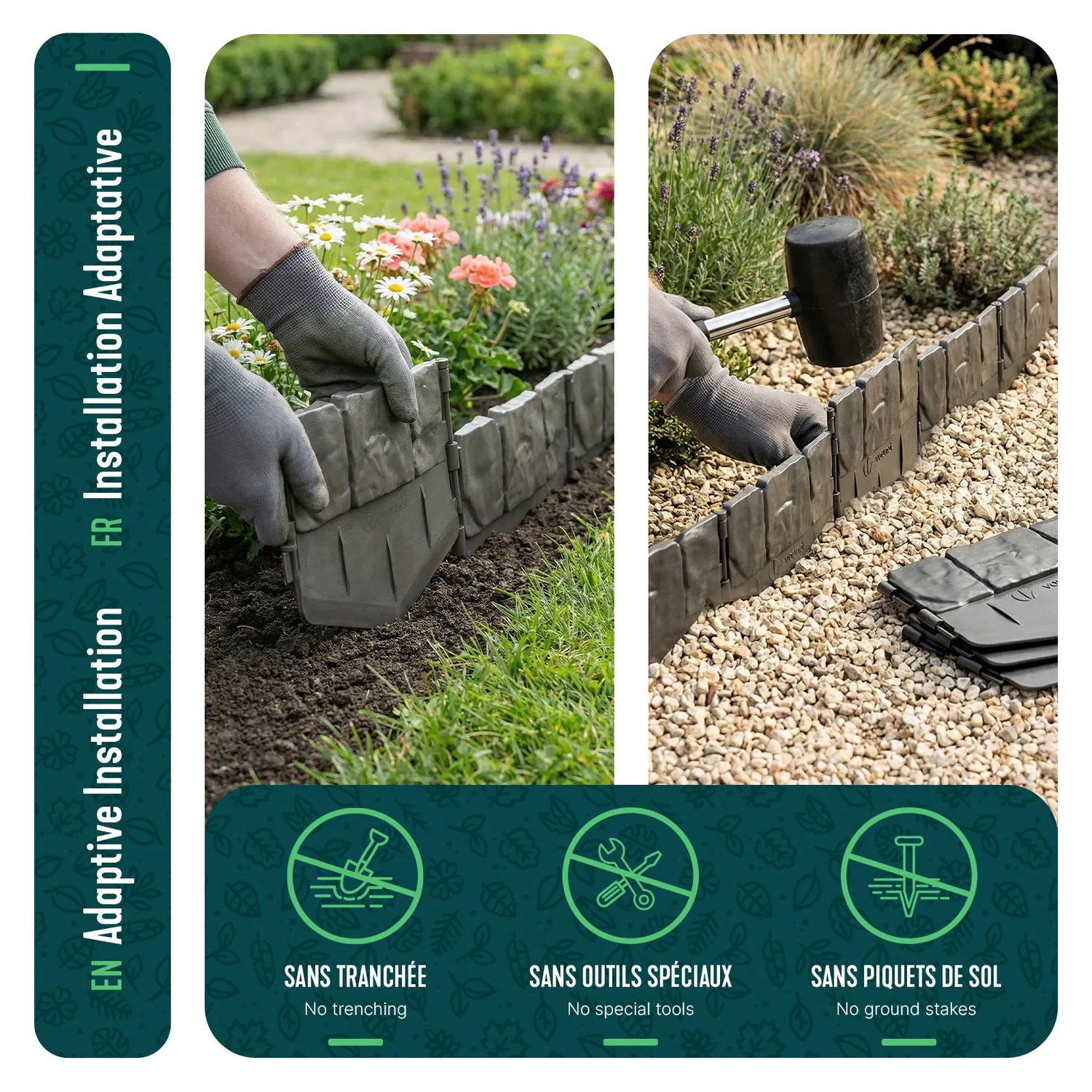 VOUNOT Bordura Giardino Effetto Pietra Grigia 21,4m 140 Pezzi