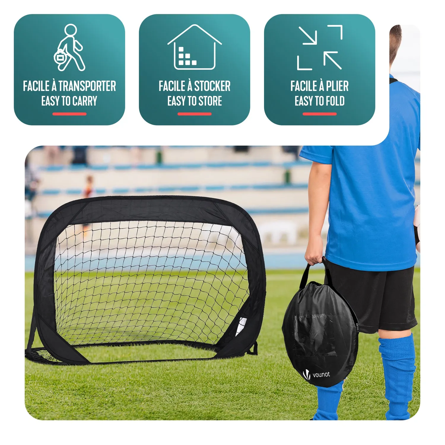 VOUNOT Porte Calcio Pieghevoli Pop Up 120x80cm Nere 2 Pezzi