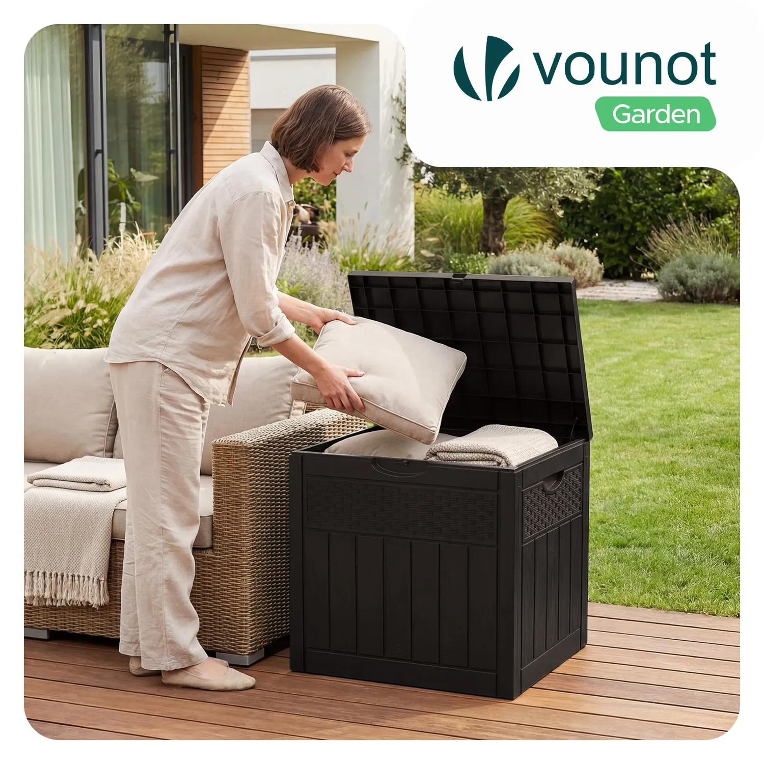 VOUNOT Baule da Esterno 126L 56x43x53 cm Marrone Rattan