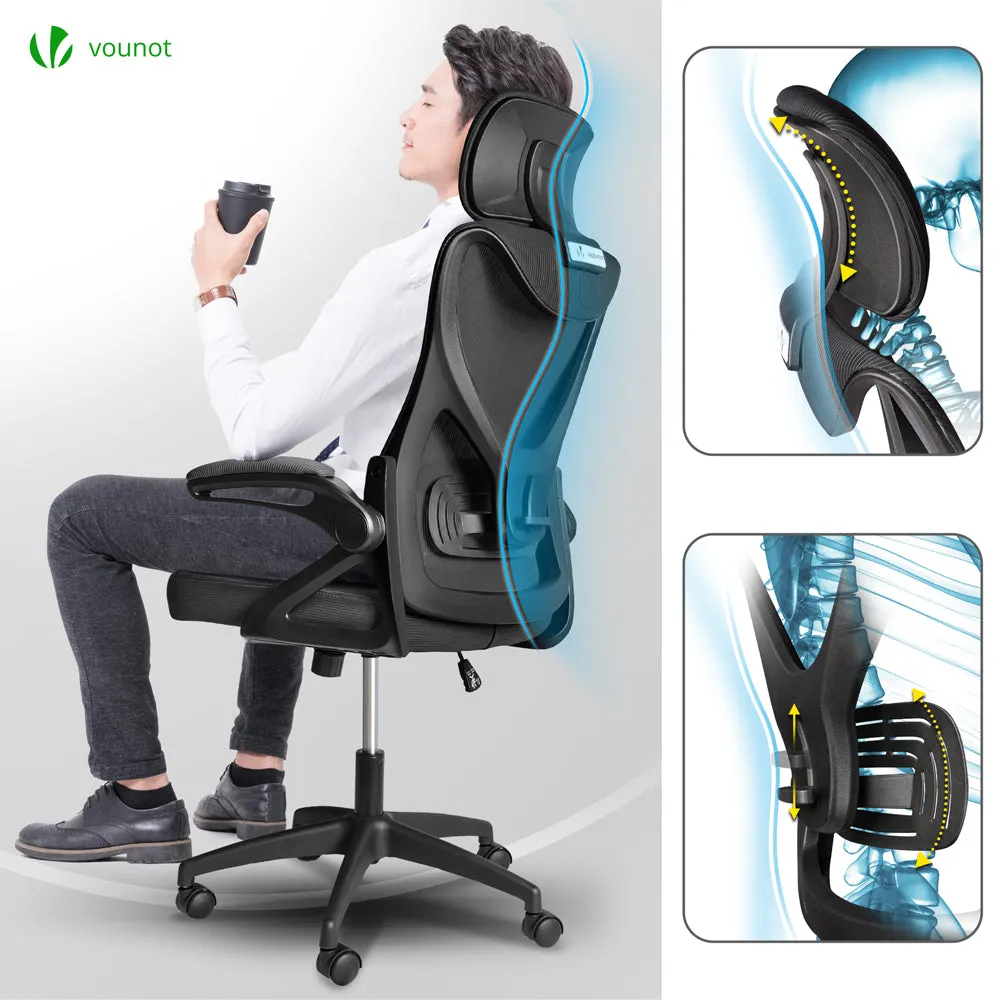 VOUNOT Sedia Ufficio Ergonomica Nera Poggiatesta Rete