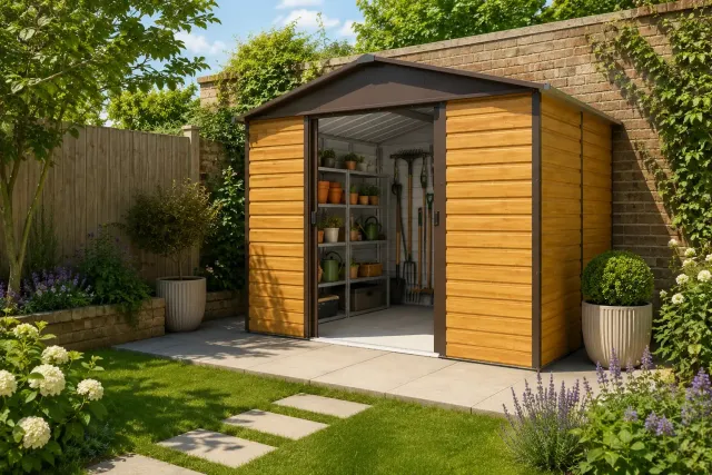 Yardmaster Shiplap Teakwood Apex 10ft x 8ft casetta metallo