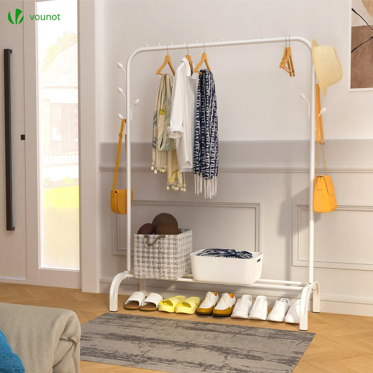 VOUNOT Stand appendiabiti metallo bianco 110x41x150cm