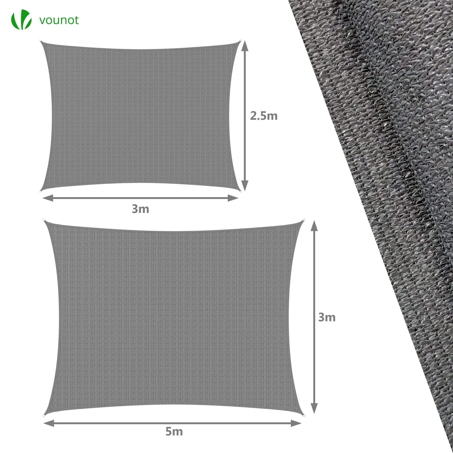 Vounot vela ombreggiante rettangolare 3x2,5 m avorio kit 24pz
