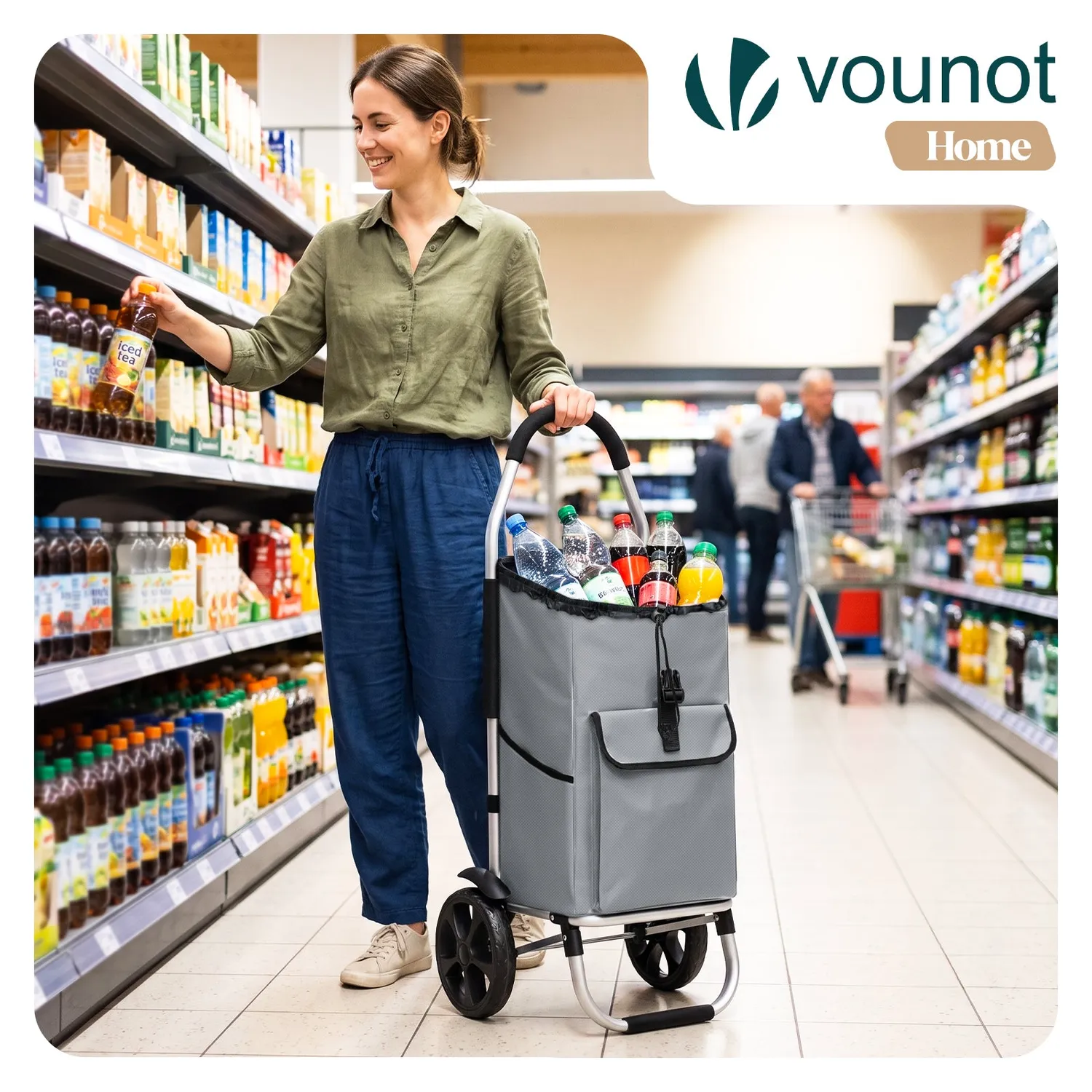 VOUNOT Carrello spesa pieghevole alluminio 2 ruote grigio 58L