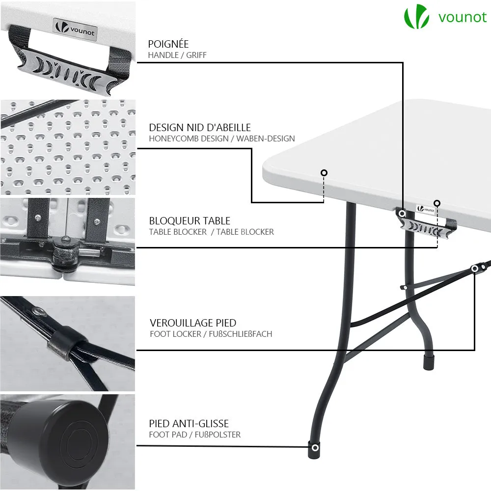 Vounot tavolo campeggio pieghevole HDPE bianco 180 cm
