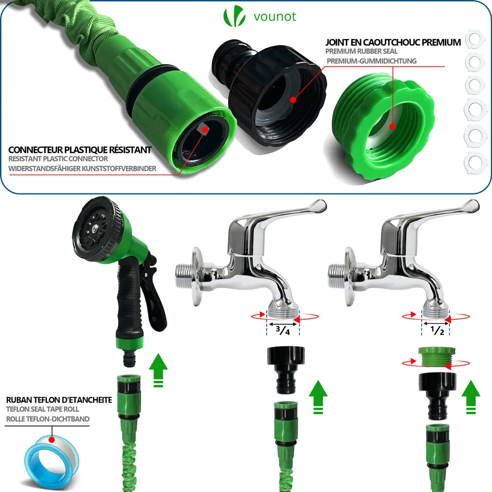 Vounot tubo giardino estensibile 15 m verde 10 getti