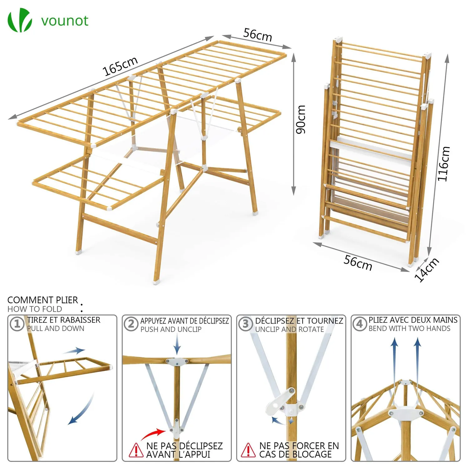VOUNOT Stendibiancheria Pieghevole Effetto Legno 20m