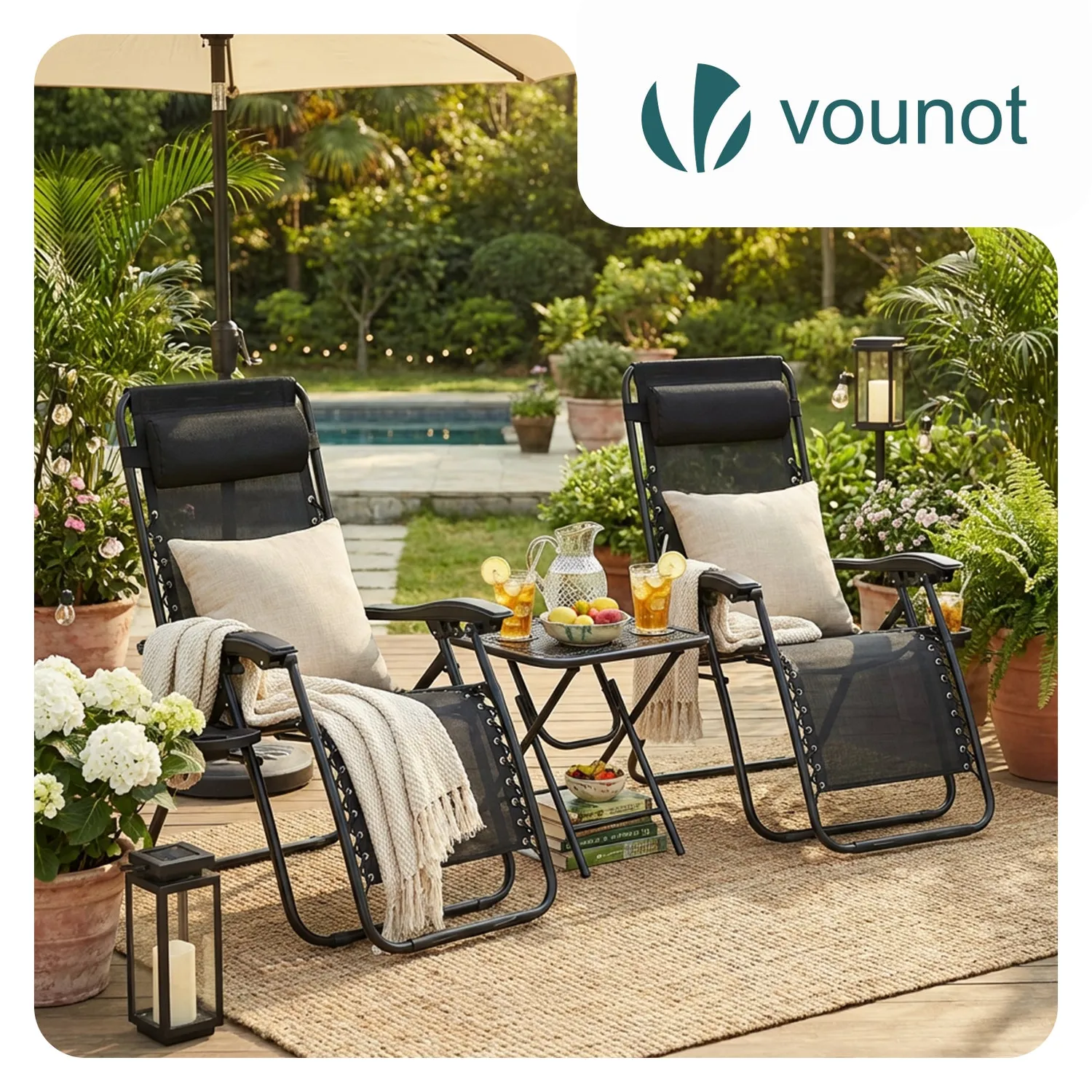 VOUNOT Set 2 Sdraio da Giardino Reclinabili Nere
