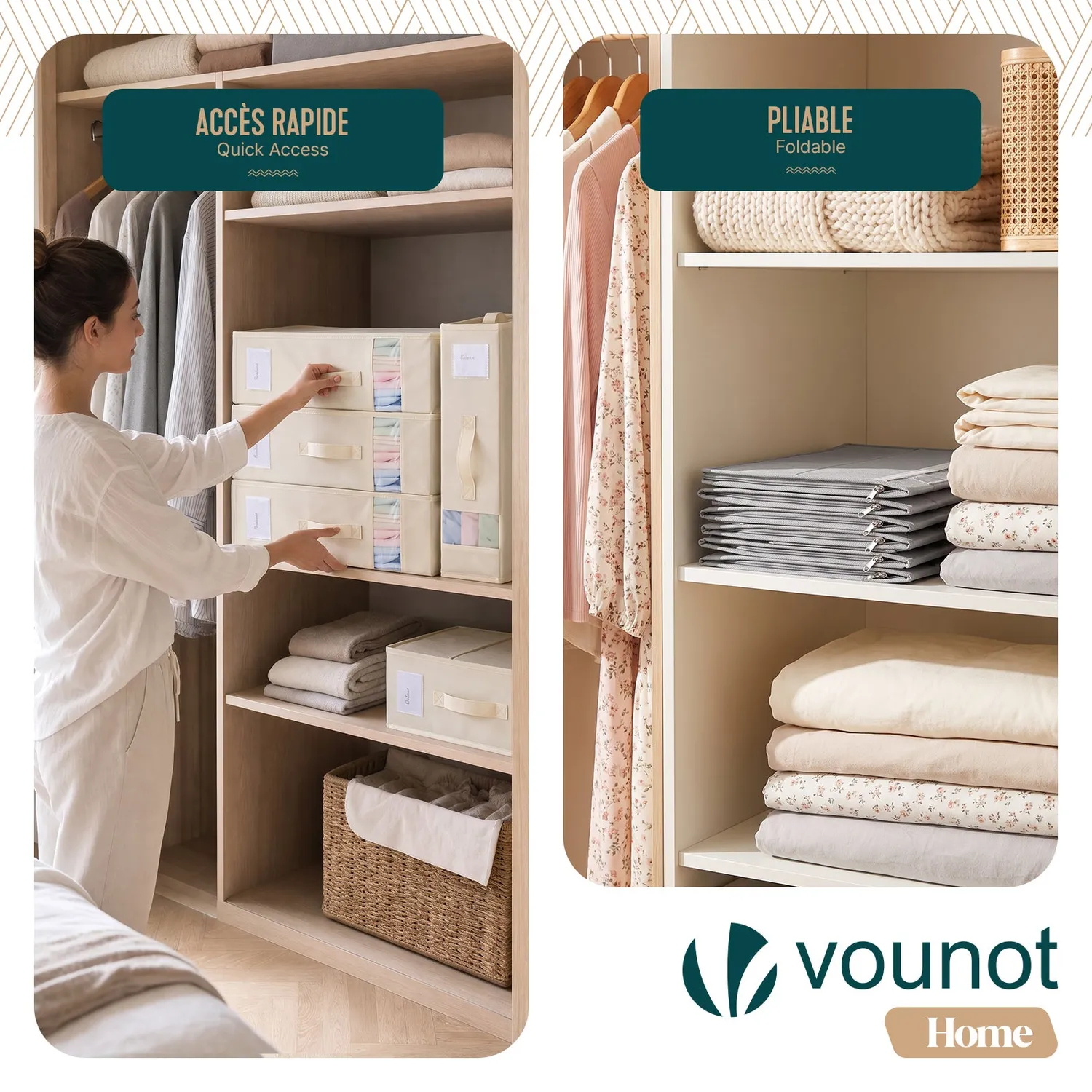 VOUNOT Scatole Lenzuola Pieghevoli Beige 6 Pezzi