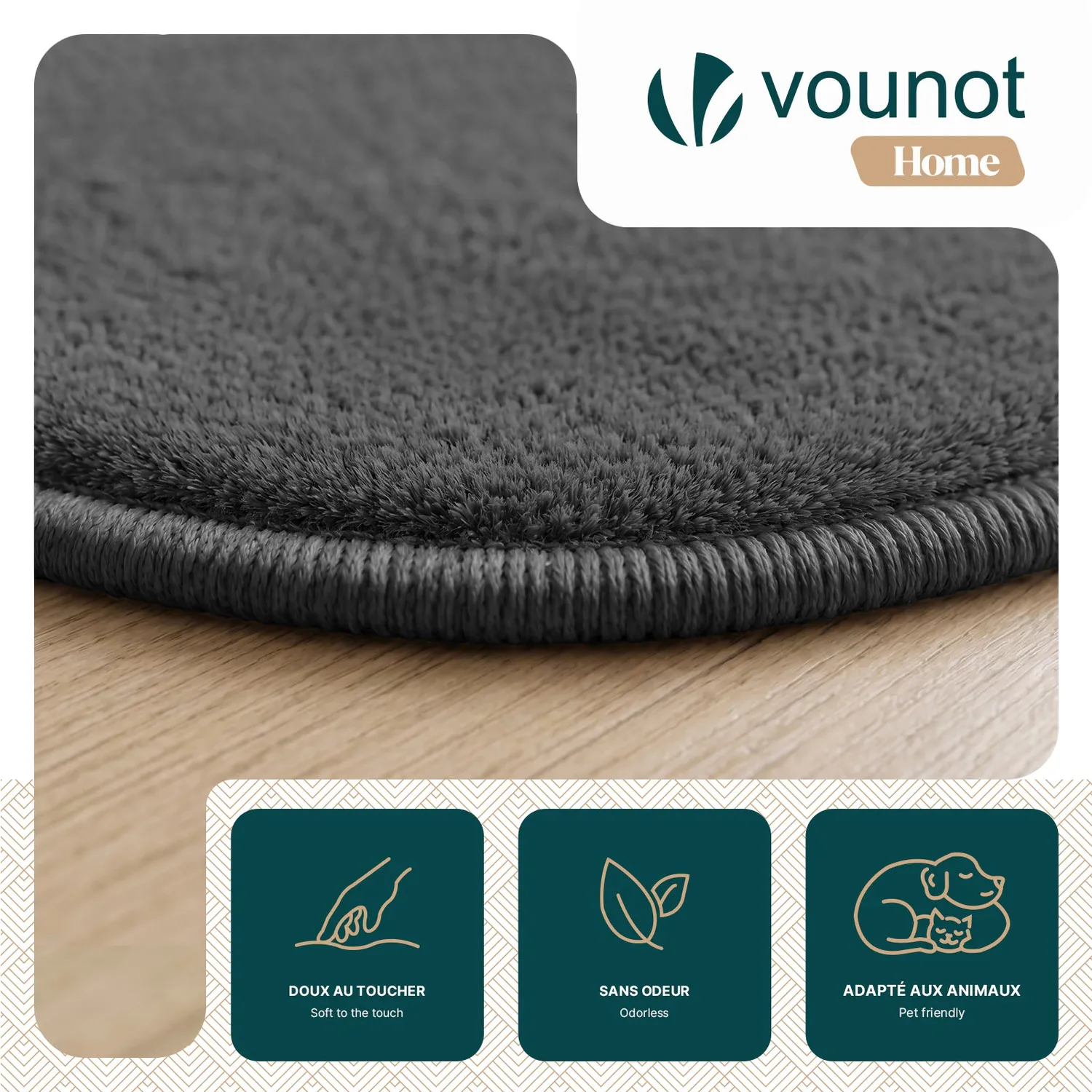 VOUNOT Tappeto rotondo 120cm antracite pelo raso