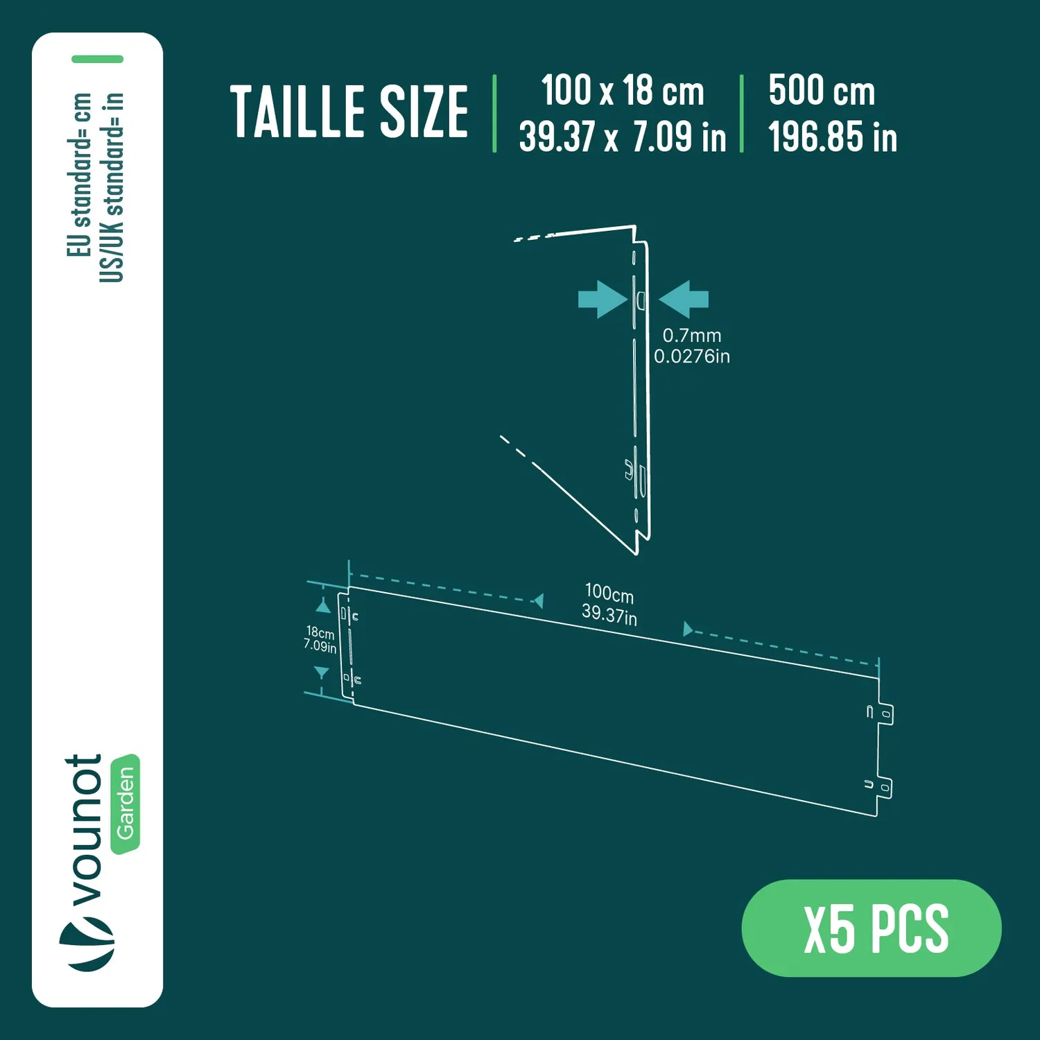 VOUNOT Bordura Giardino Metallo 5x100x18cm Nera 5m