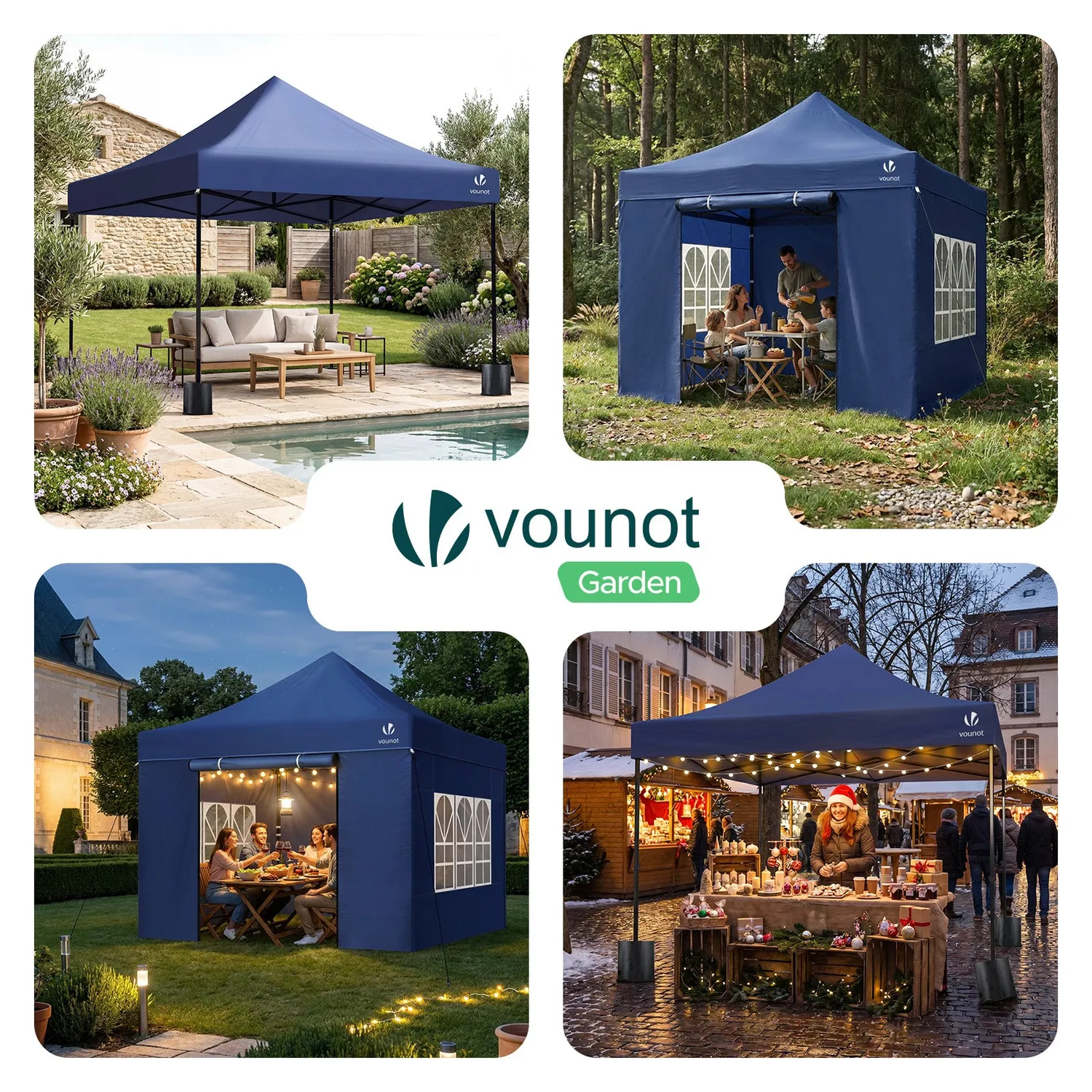 VOUNOT Gazebo pieghevole 3x3m blu con 4 pareti e finestre