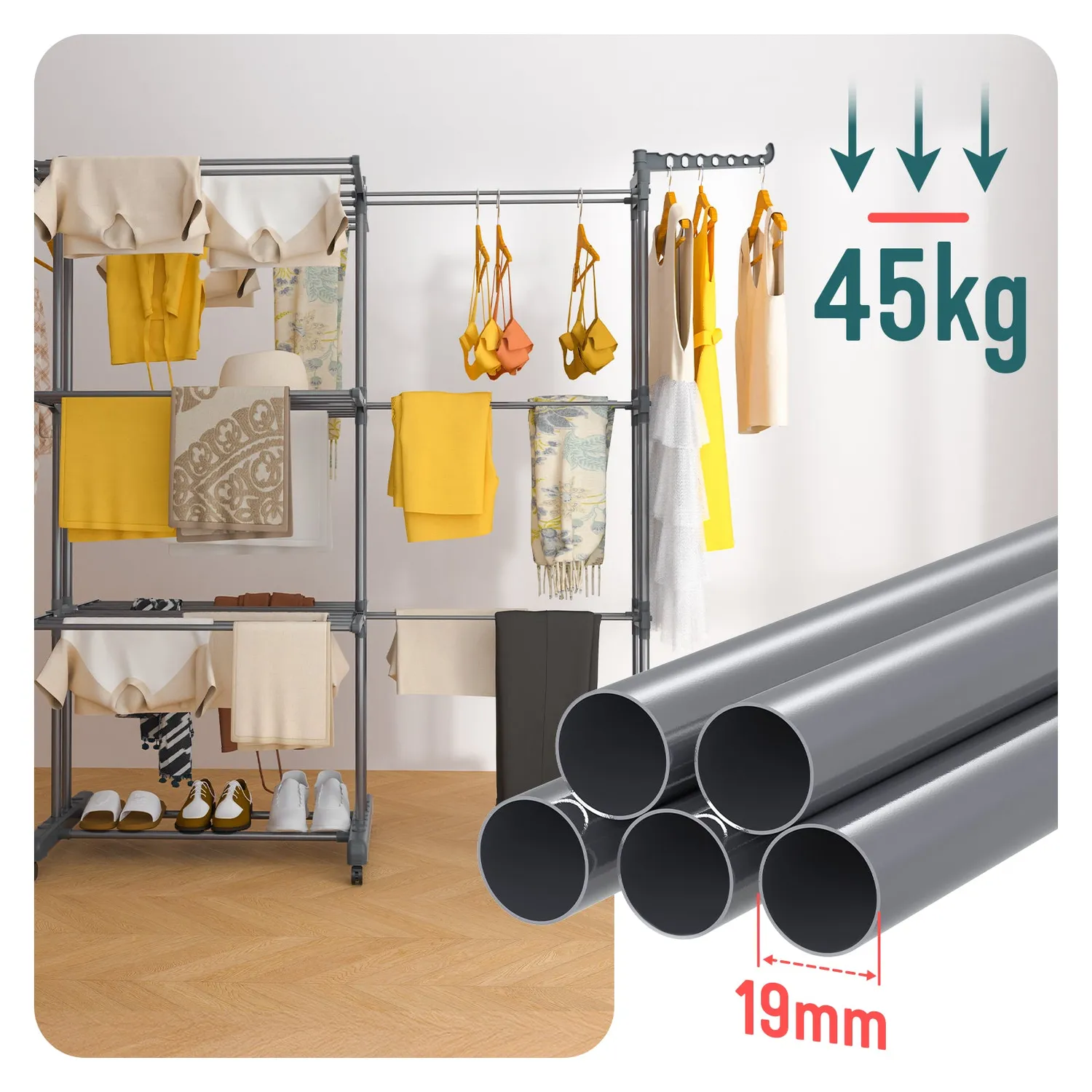 VOUNOT Stendibiancheria Verticale Estensibile Grigio 4 Livelli