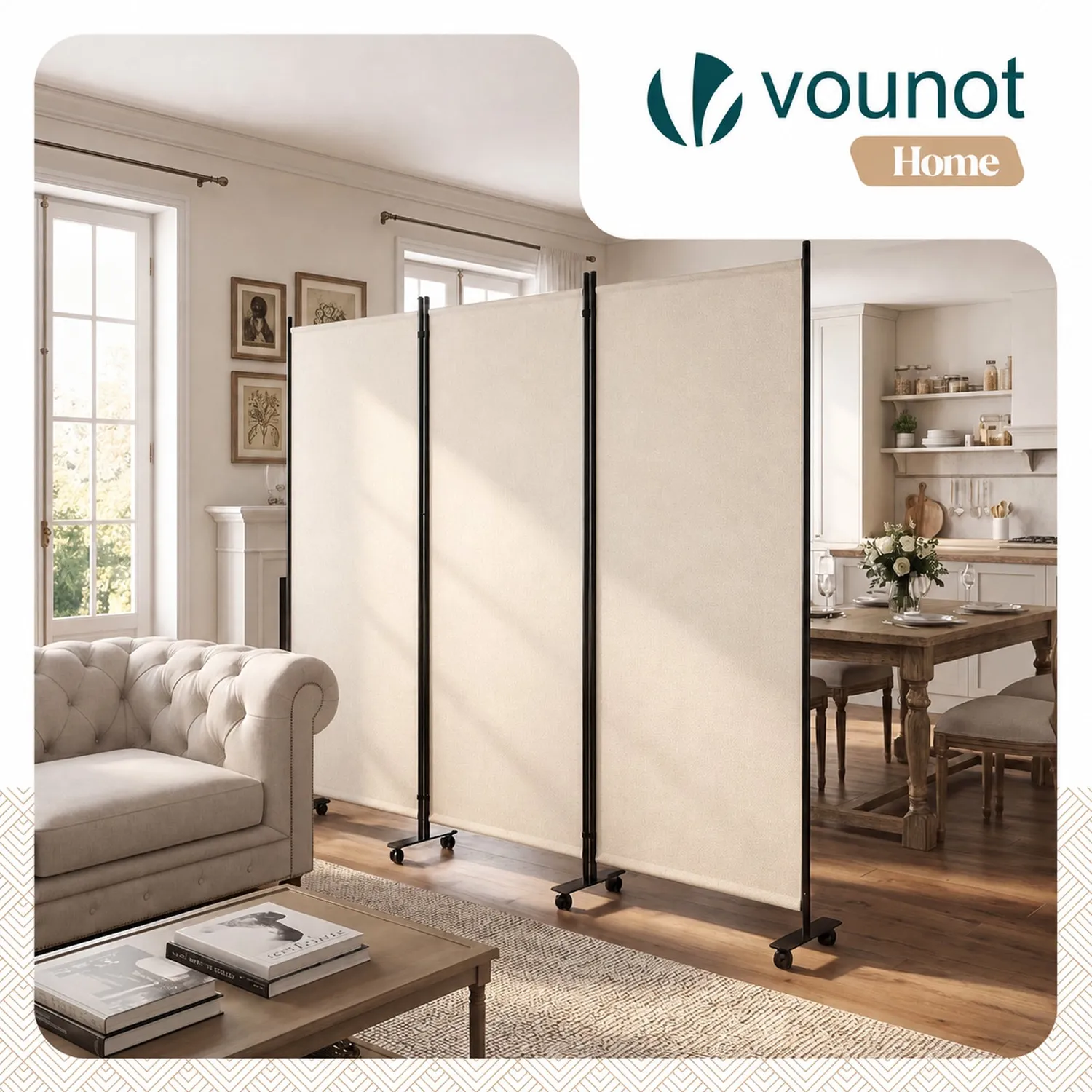 VOUNOT Paravento interno 3 pannelli 262x180 cm beige