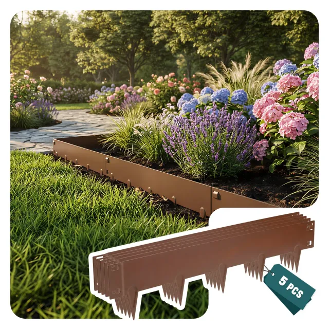 Vounot Bordura Giardino Acciaio Marrone 106x18 cm 5 Pezzi