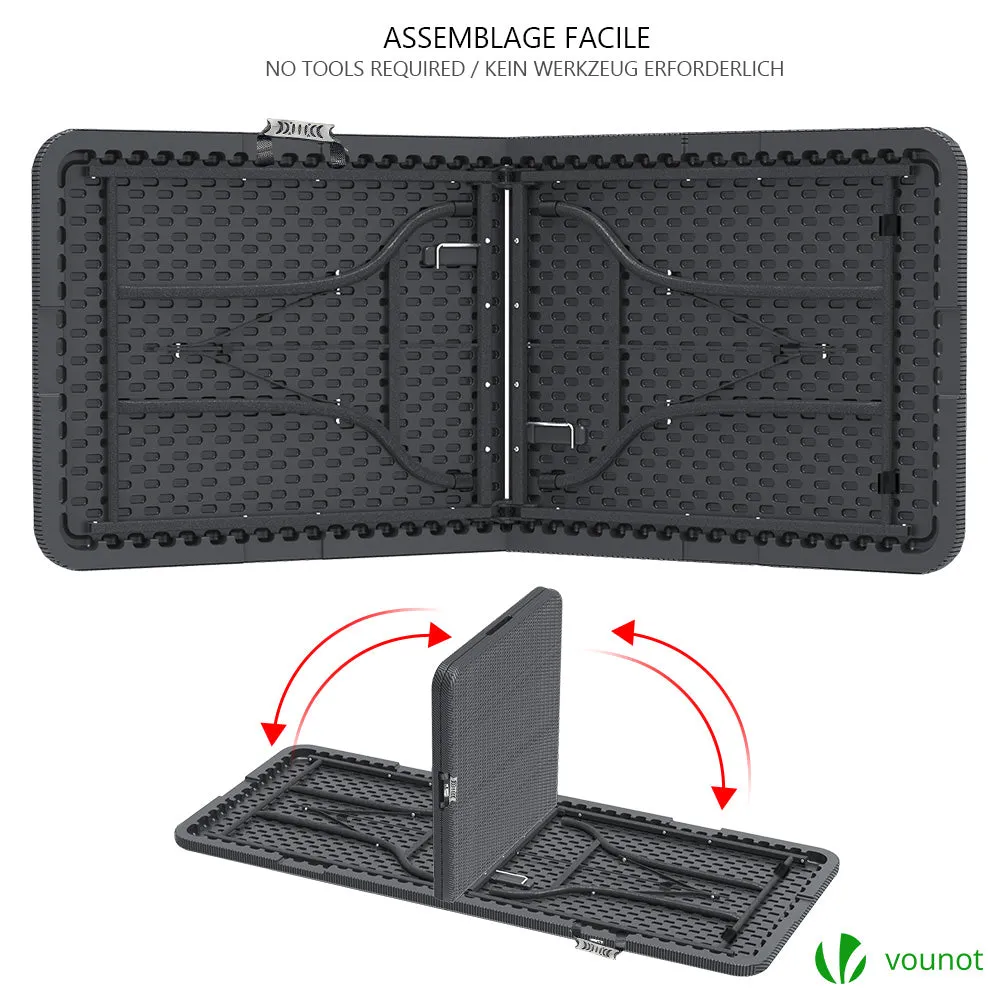 VOUNOT Tavolo Pieghevole Camping 180 cm Nero HDPE Rattan