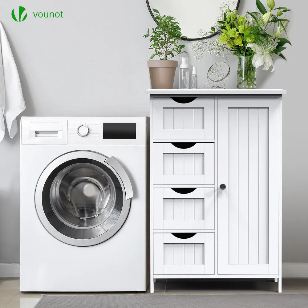 VOUNOT Mobile Bagno 4 Cassetti 1 Anta 82x55x30 Bianco