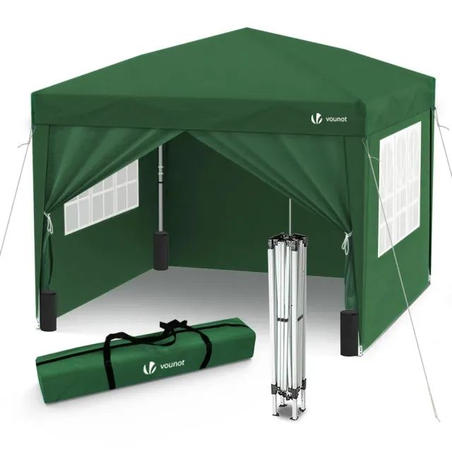 VOUNOT Gazebo Giardino 3x3m Pieghevole Verde con Pareti
