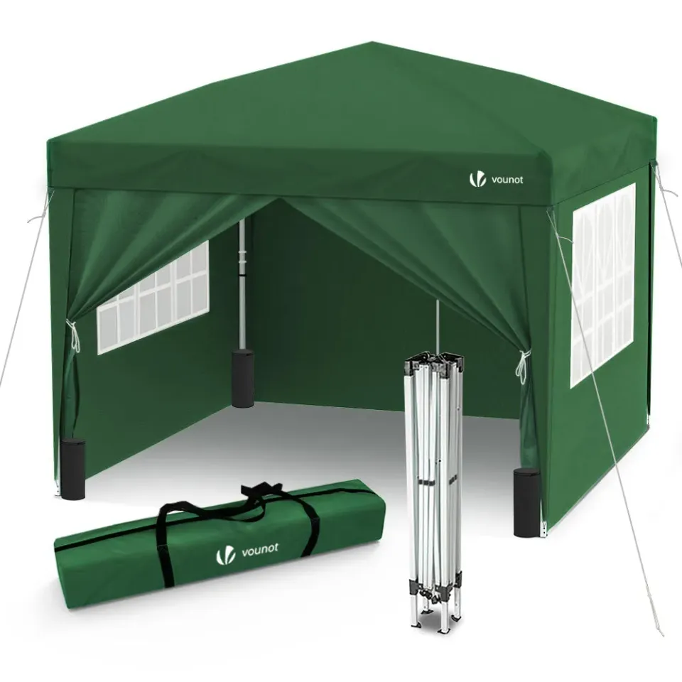 VOUNOT Gazebo Giardino 3x3m Pieghevole Verde con Pareti