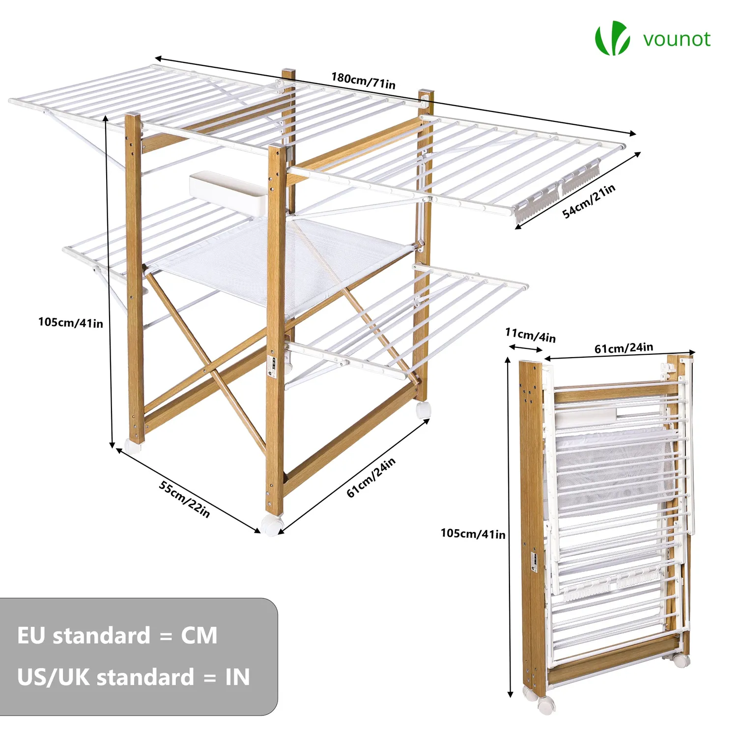 Vounot Deluxe stendibiancheria pieghevole bianco 30 m con ruote