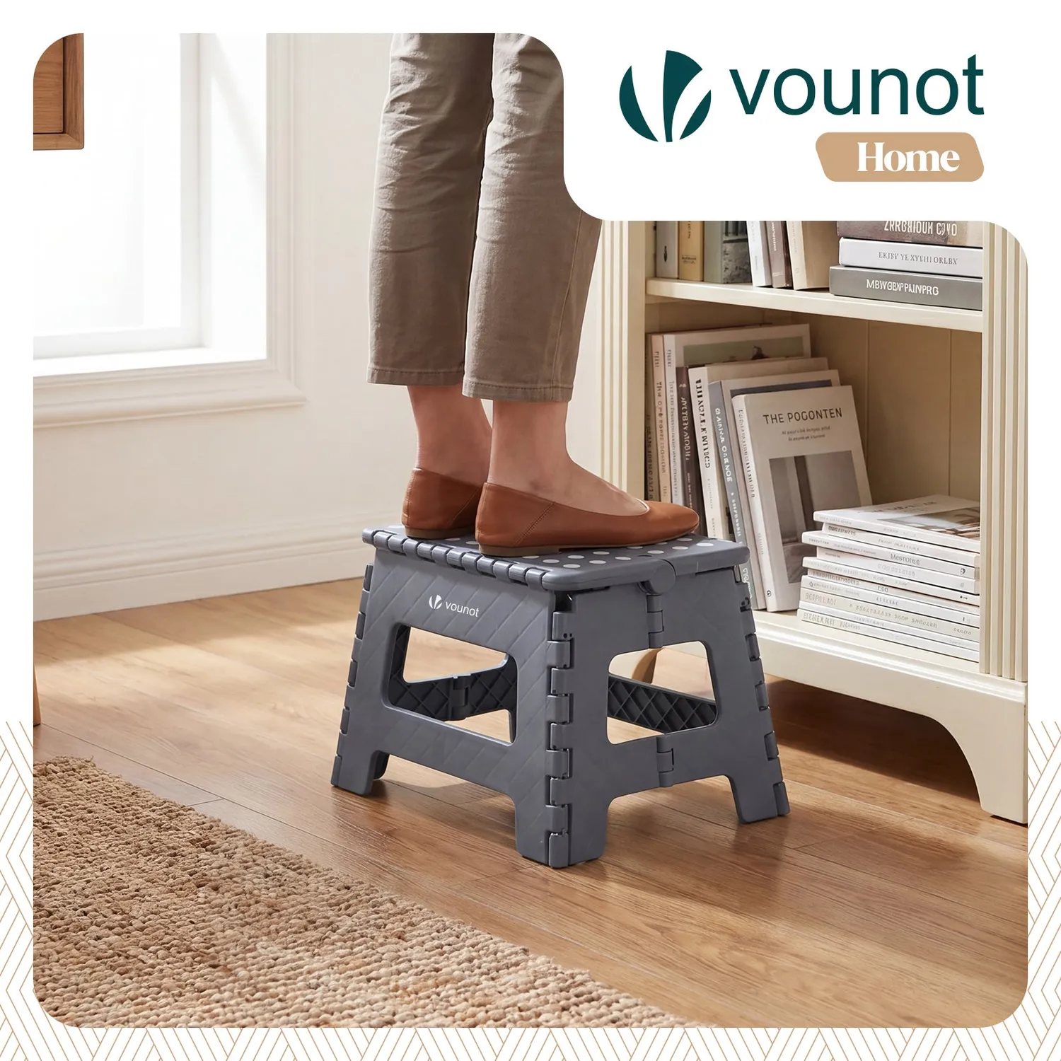 Vounot sgabello pieghevole grigio 32x25x22 cm antiscivolo