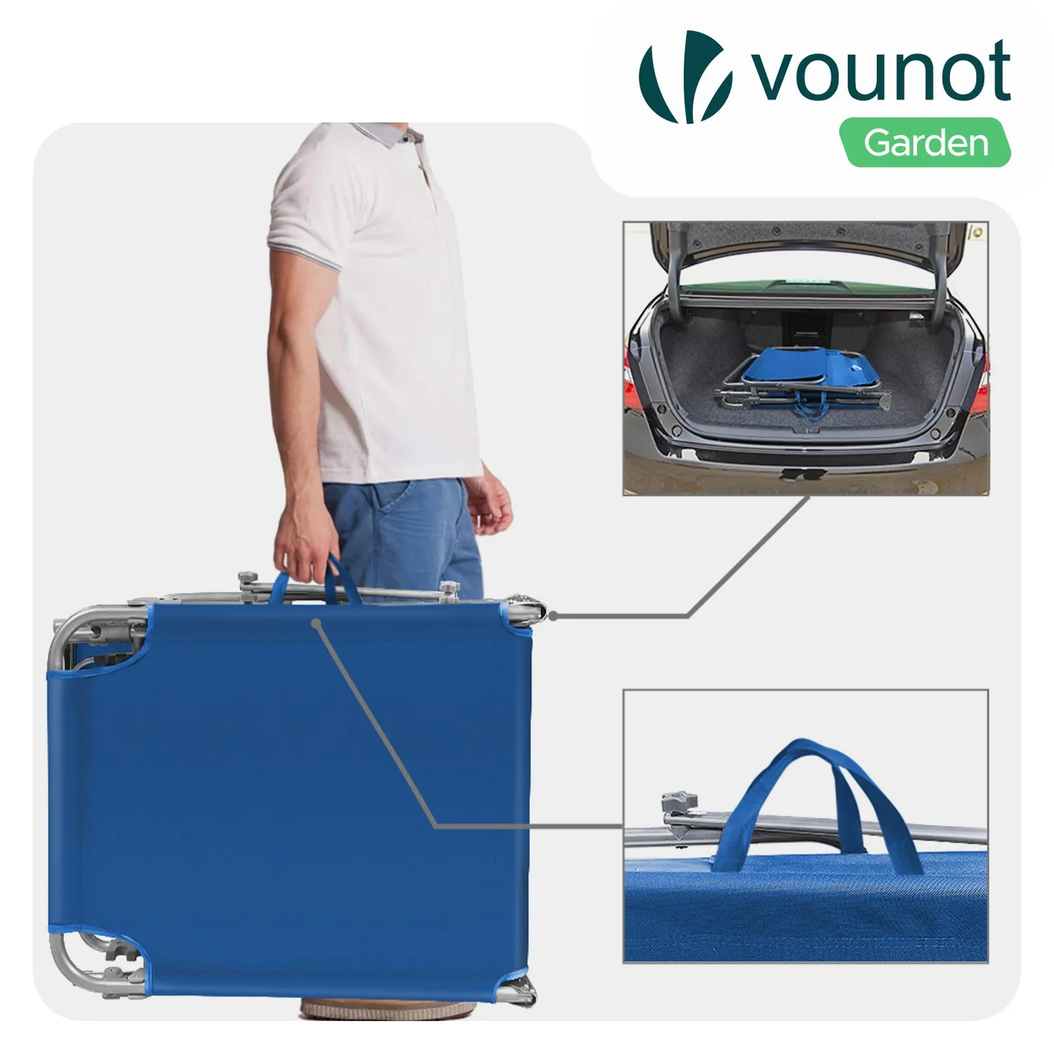 Vounot lettini prendisole pieghevoli blu 2 pezzi con parasole
