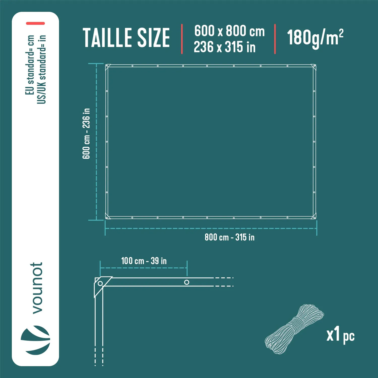 VOUNOT Telone Impermeabile Bianco 180 g/m² 6x8 m