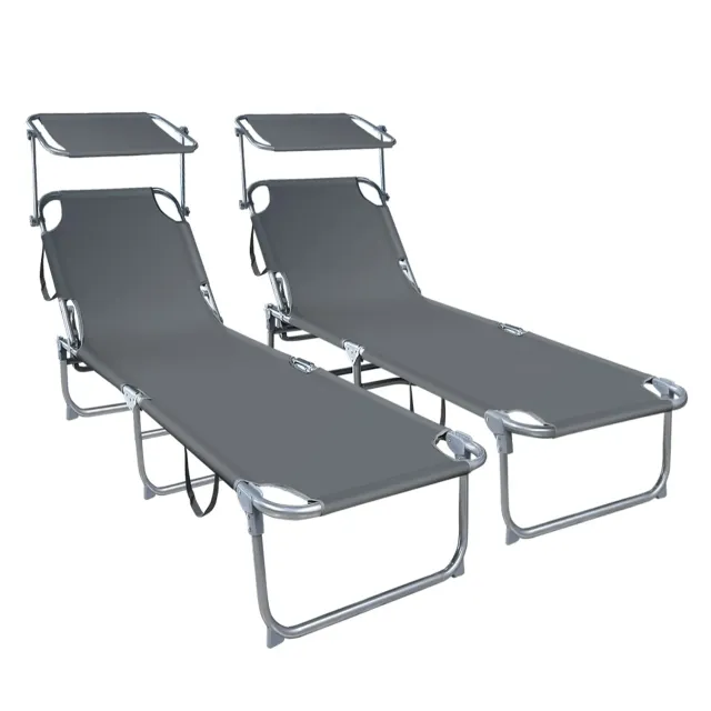 VOUNOT Lettino Prendisole Grigio 190 cm Parasole 2 Pezzi