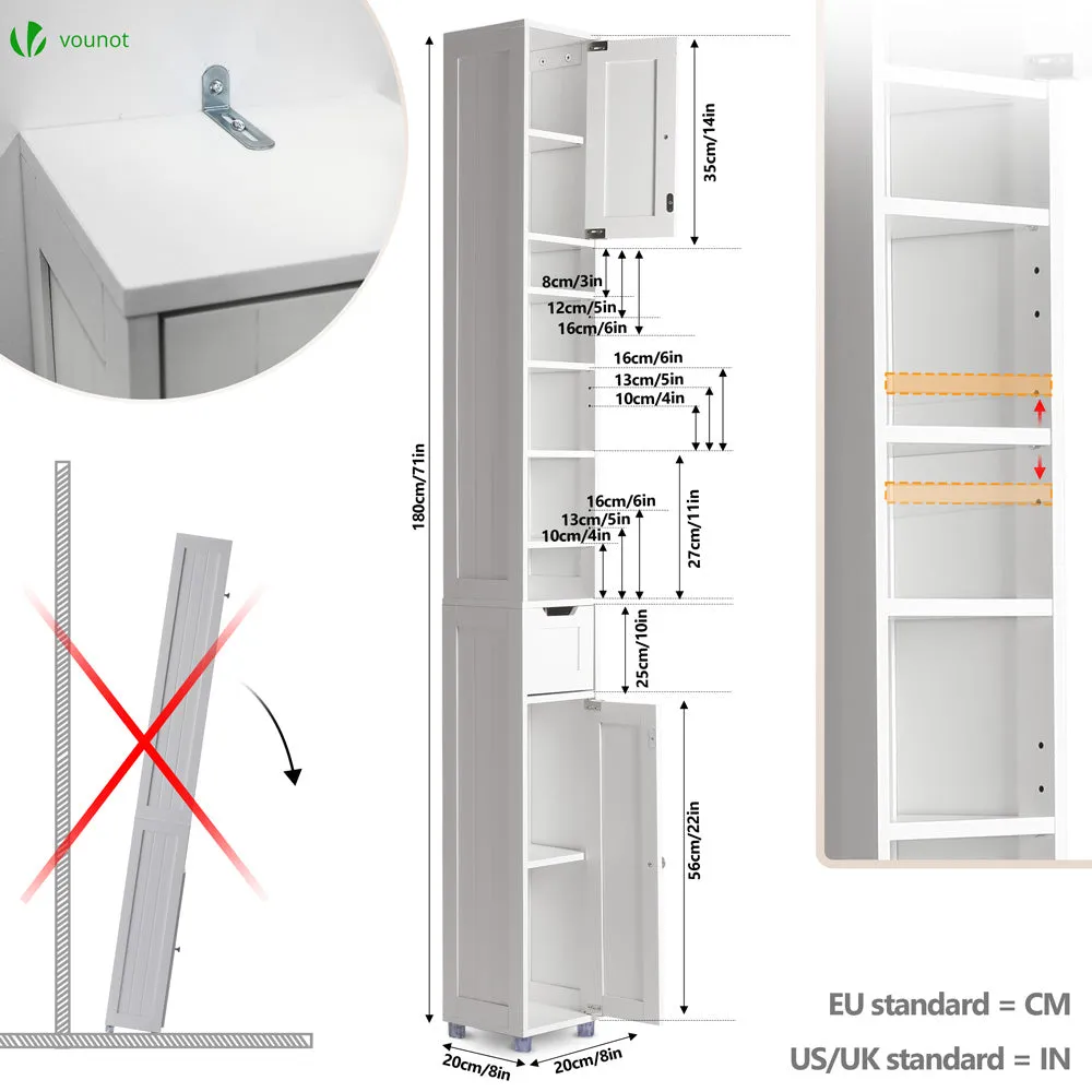 Vounot colonna bagno bianca 20x20x180cm MDF 5 ripiani