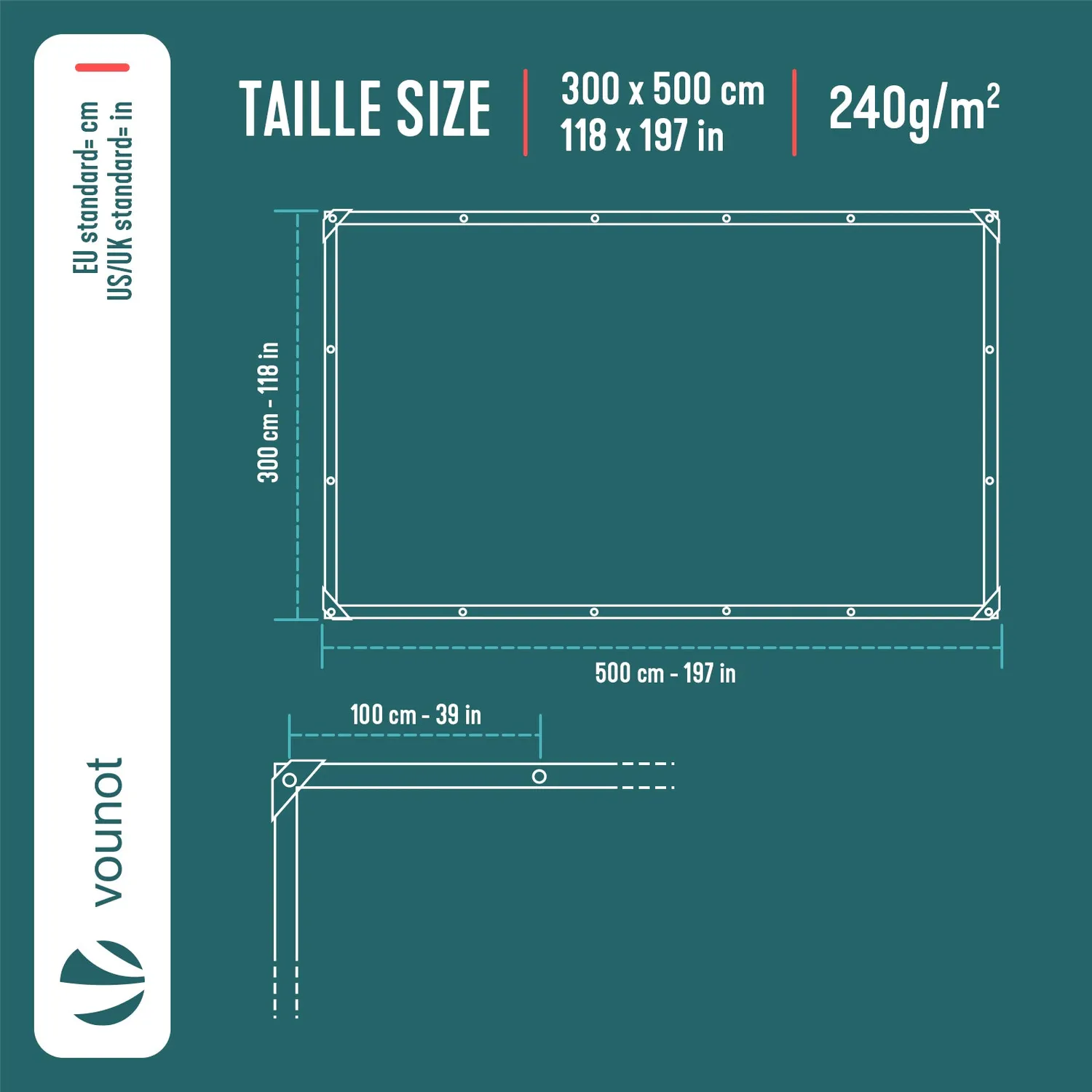 Vounot telone impermeabile 3x5 m verde argento 240 g
