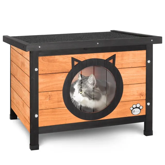 VOUNOT Casa per Gatti in Legno 57x45x43 Tetto Bitumato