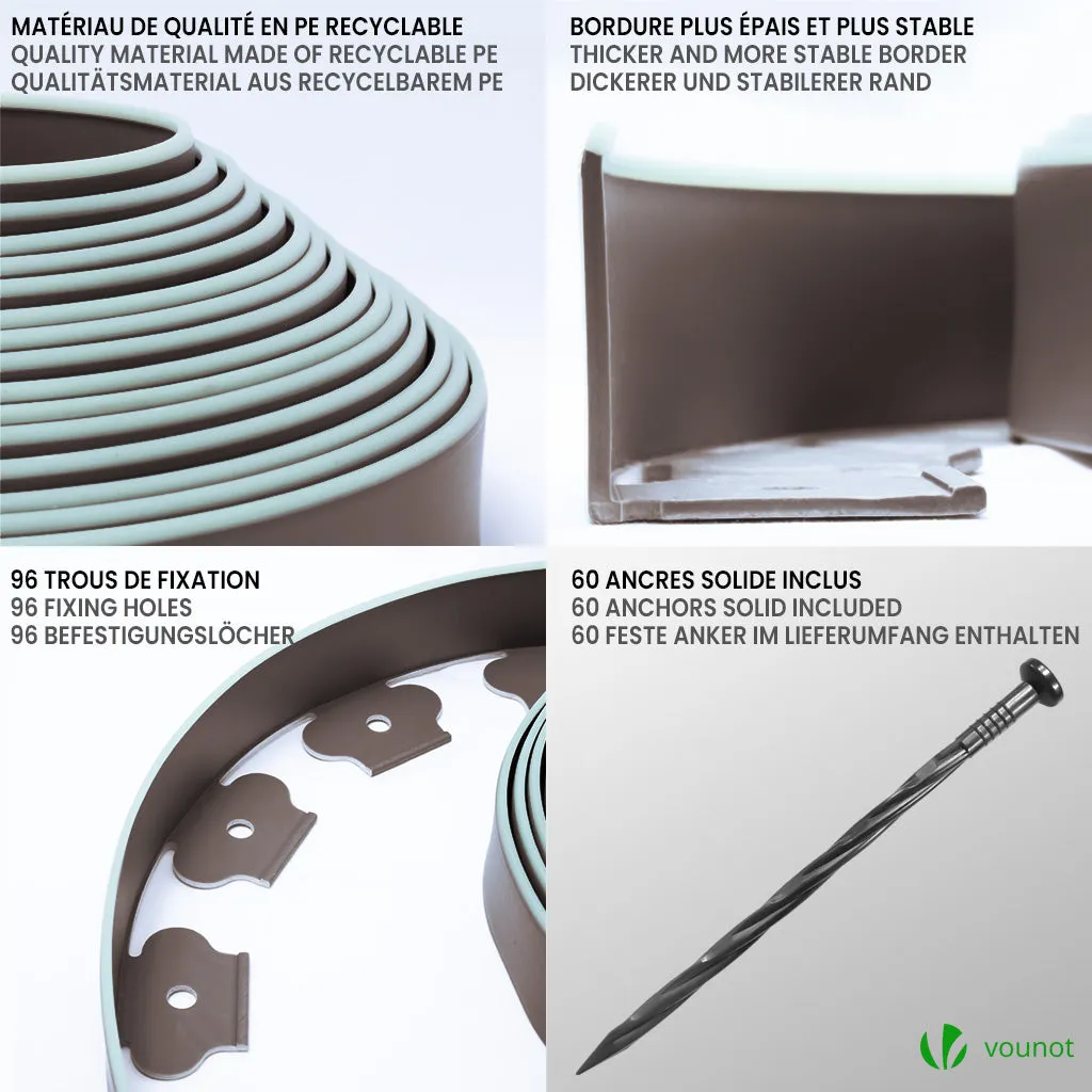 VOUNOT Bordura Prato Plastica Marrone 20m con picchetti