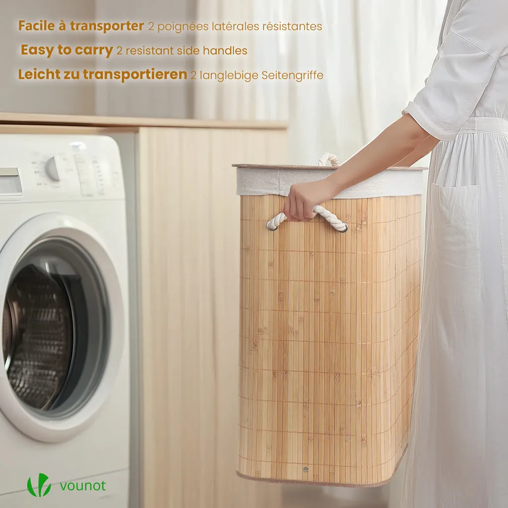 Vounot cesto portabiancheria bambù 100 L doppio naturale