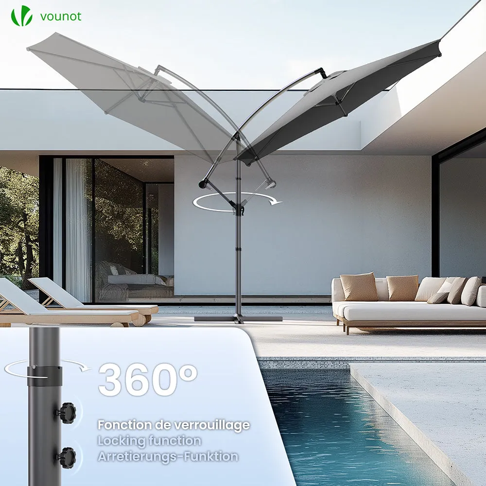 VOUNOT Ombrellone Decentrato 3M Grigio Anti-UV