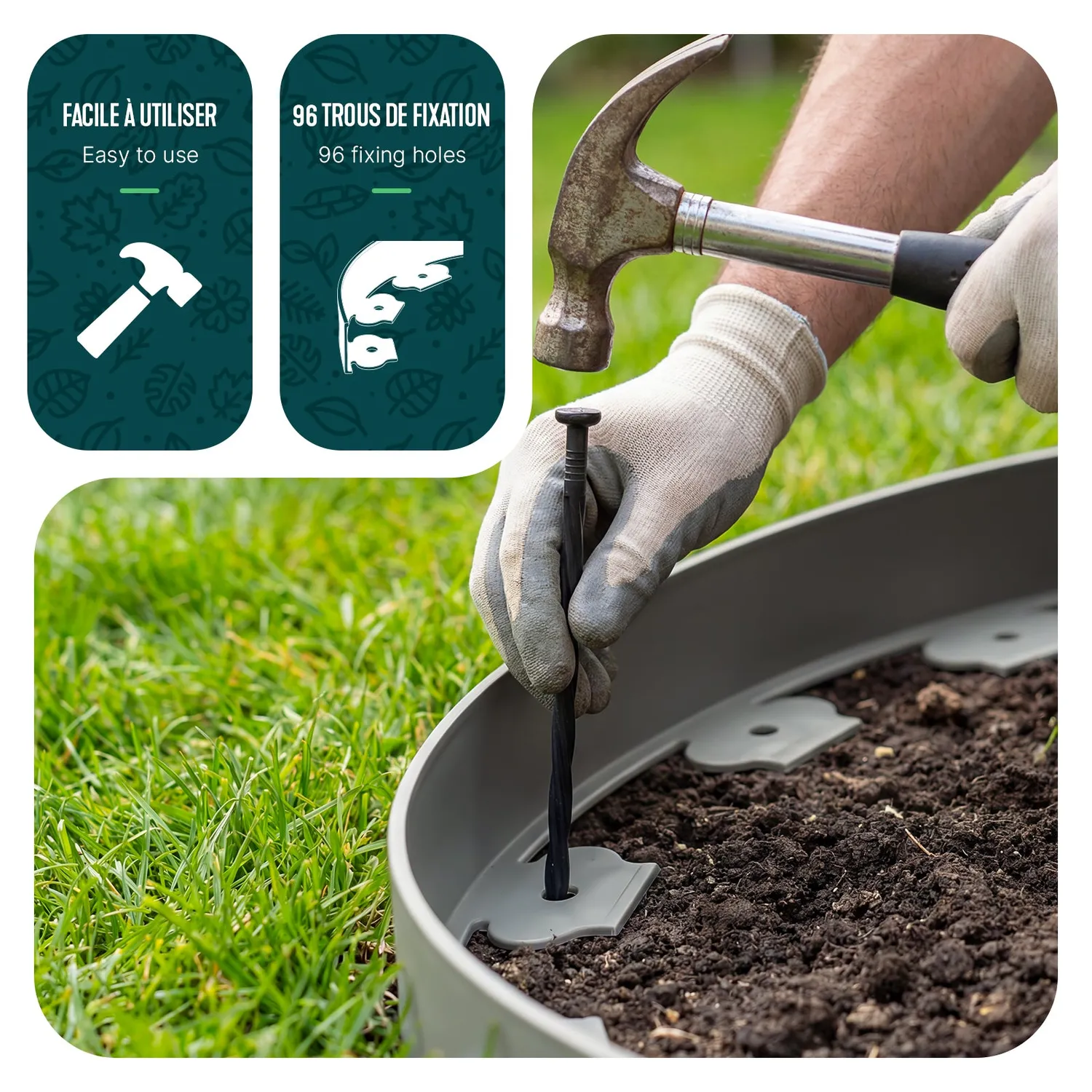 VOUNOT bordura giardino flessibile 10 m grigia picchetti