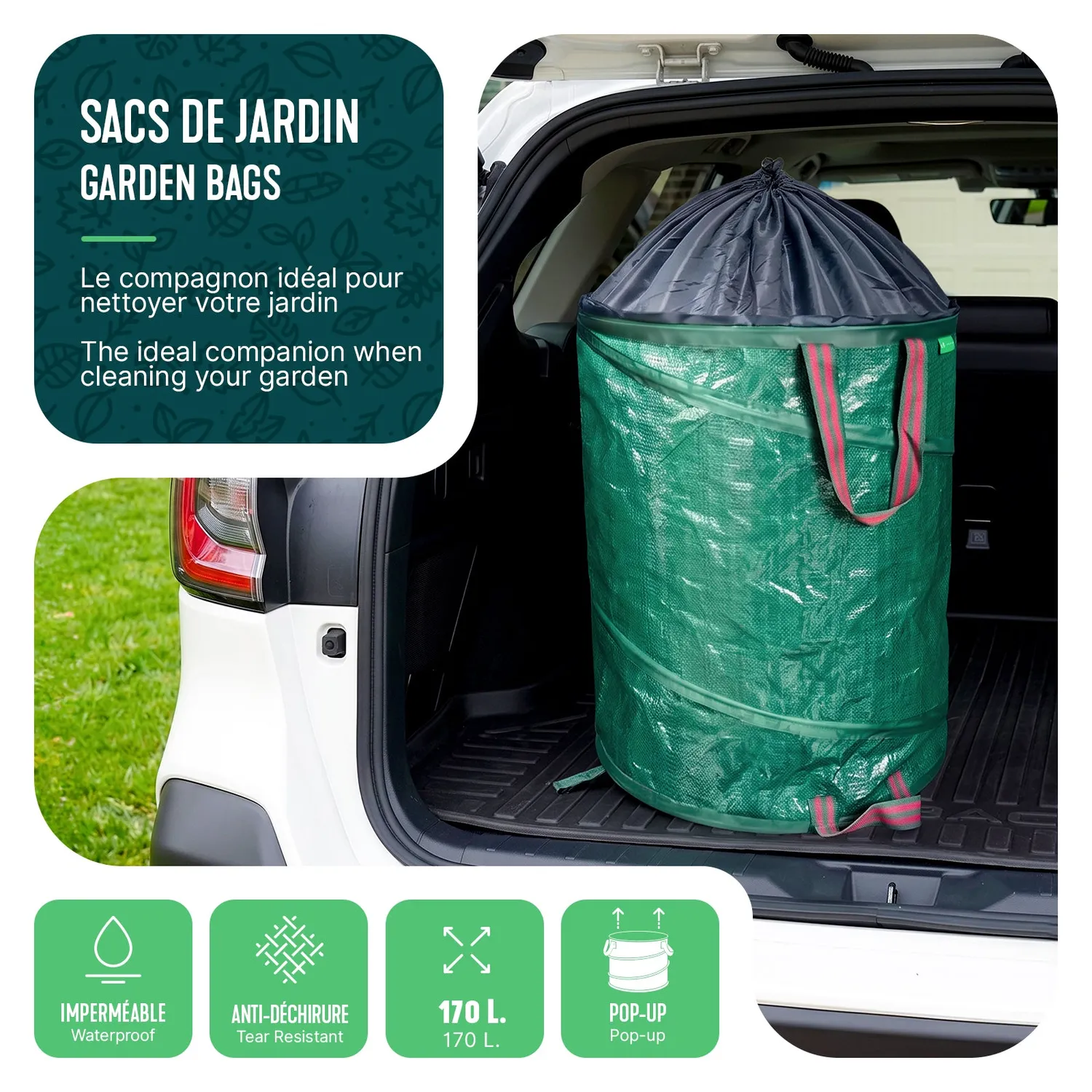 Vounot Sacco Giardino Pop-Up 170L 3 Pezzi con Maniglie