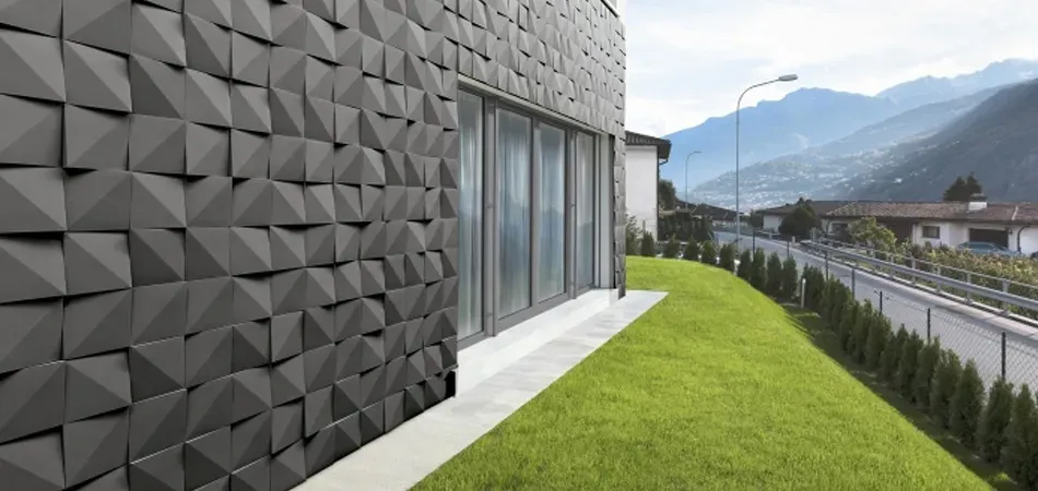 Progetto Esterno Vértices rivestimento cemento geometrico