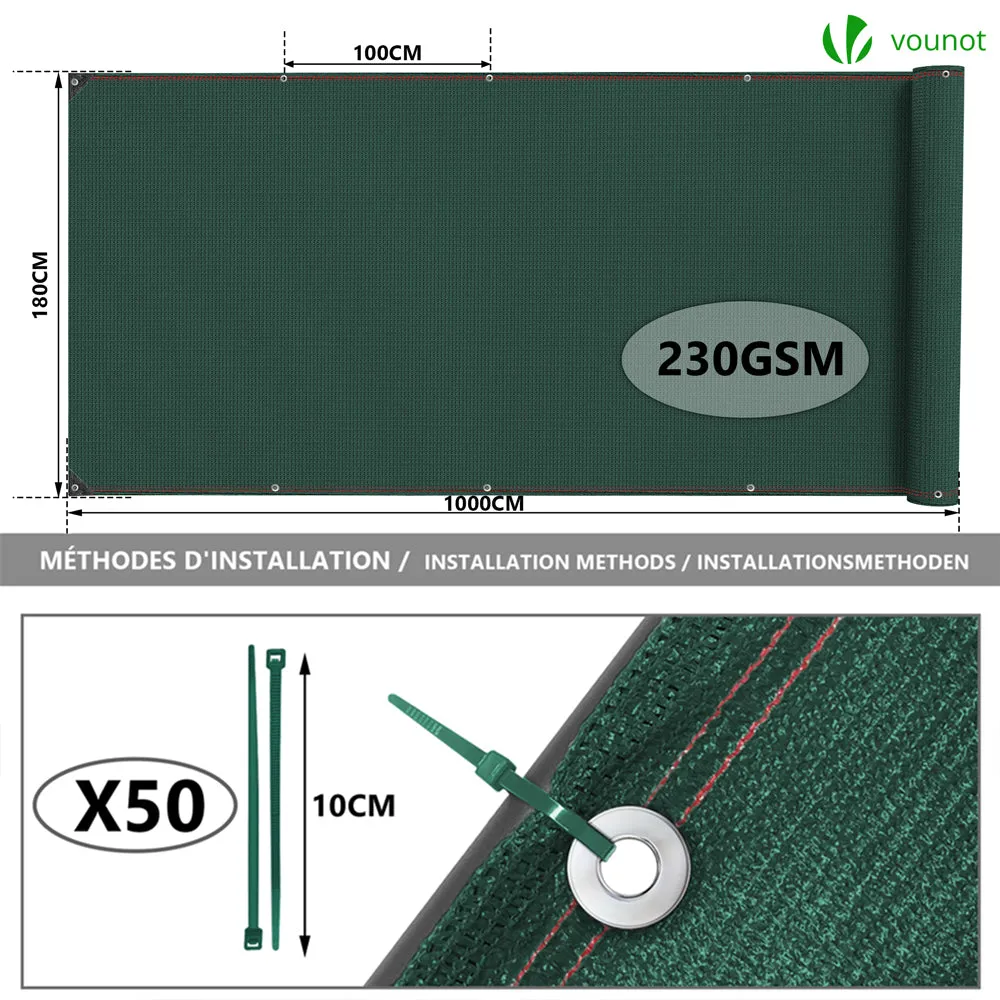 Vounot frangivista HDPE 1,8x10m verde 230 g/m²
